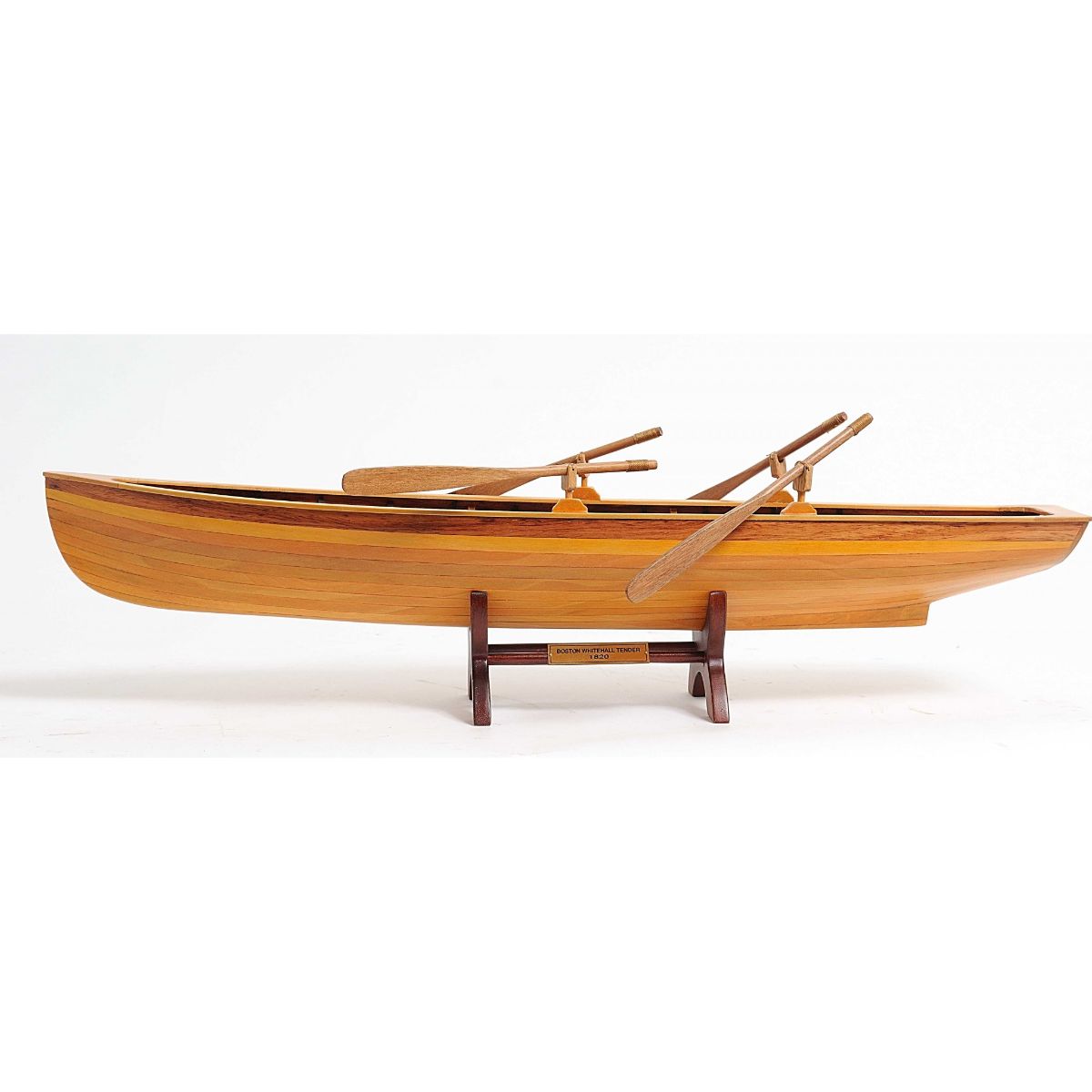 HomeRoots Wooden Boat Model with Interior Ribs, Oars, and Brass