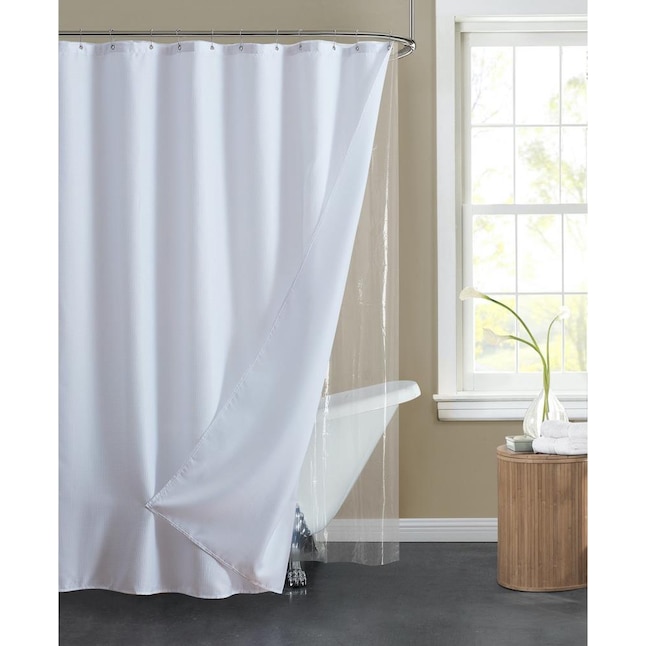 Polyester White Solid Shower Curtain, Shower Curtain And Liner Set