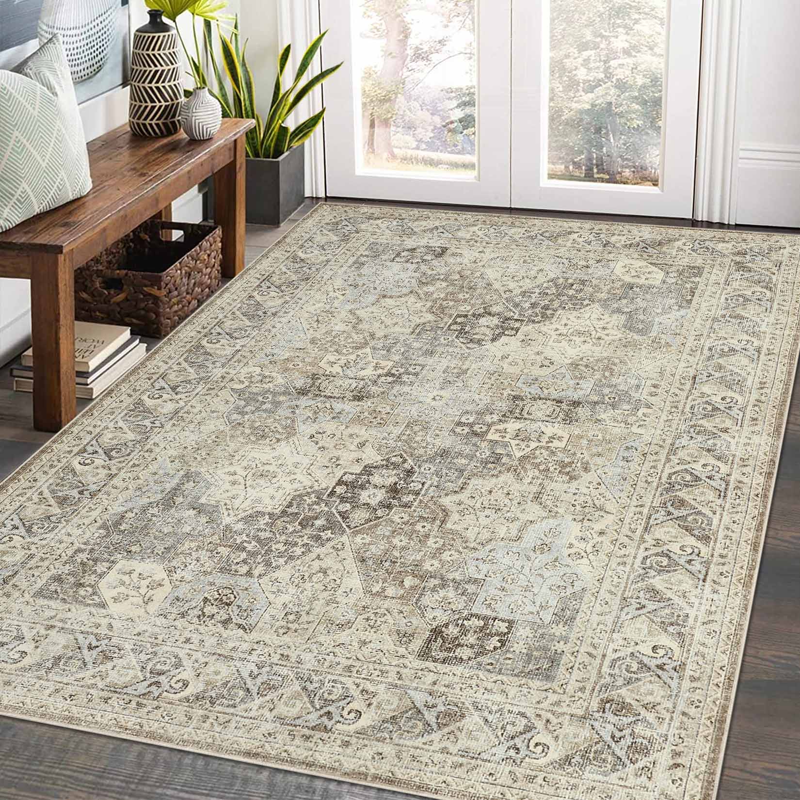 Garvee YXY-LO-PHO-10BJB45E 8 x 10 (ft) Loomed Polyester Brown Rectangular Indoor Floral/Botanical Persian Machine washable Area rug