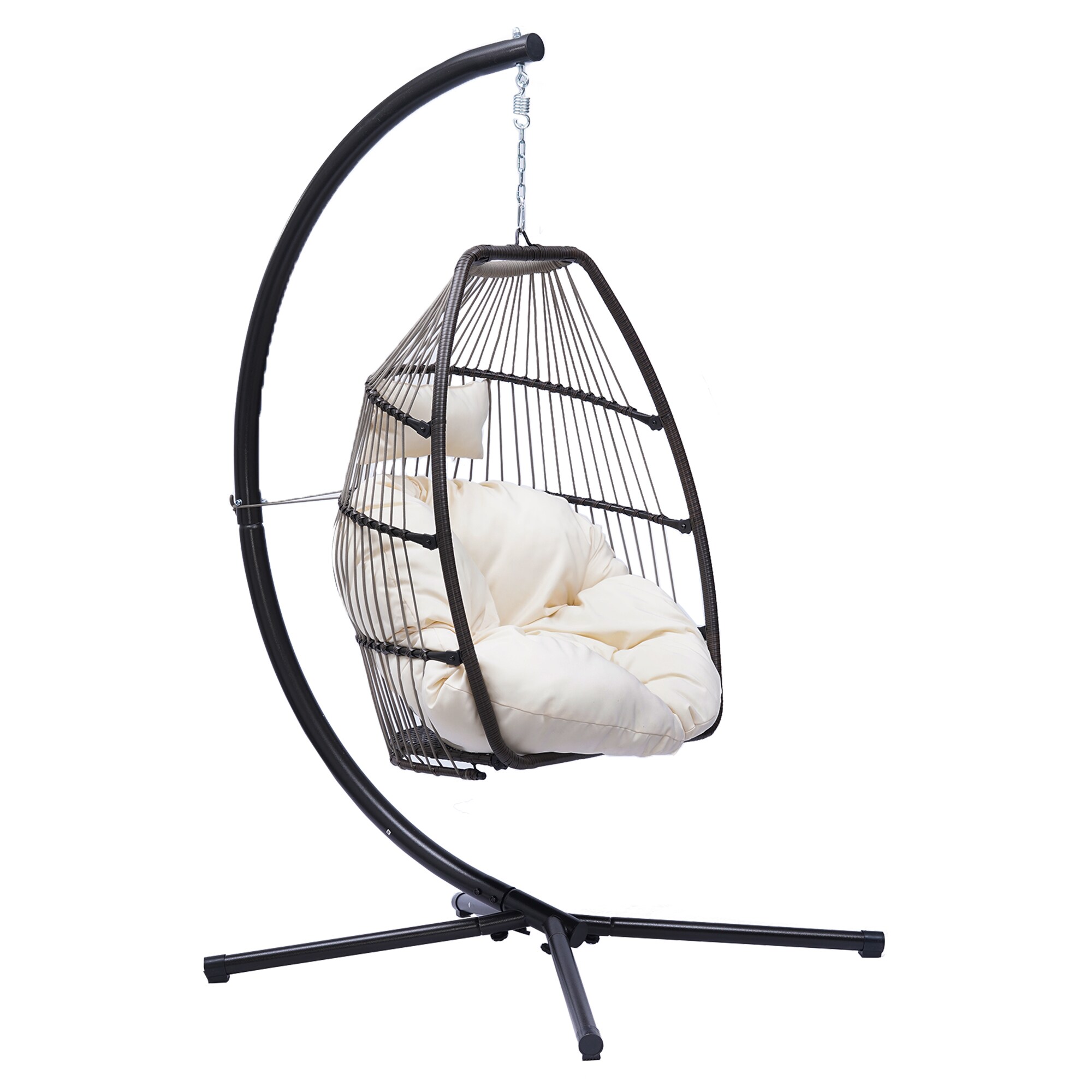 Xspracer ML-PC8445 PC Wicker Black Metal Frame Hanging Egg Chair with Black Cushioned Seat