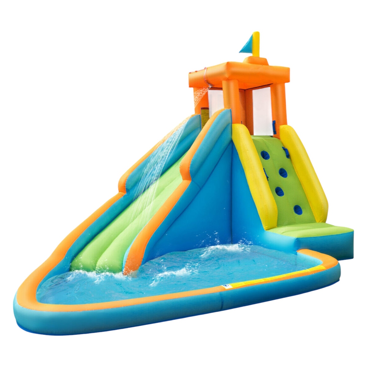 Slickblue D-CO-23407PO Kids Inflatable Water Play Center with Slide Splash Pool and Climbing Wall – 13-Ft Oxford Cloth Outdoor Patio Toy - Multicolor