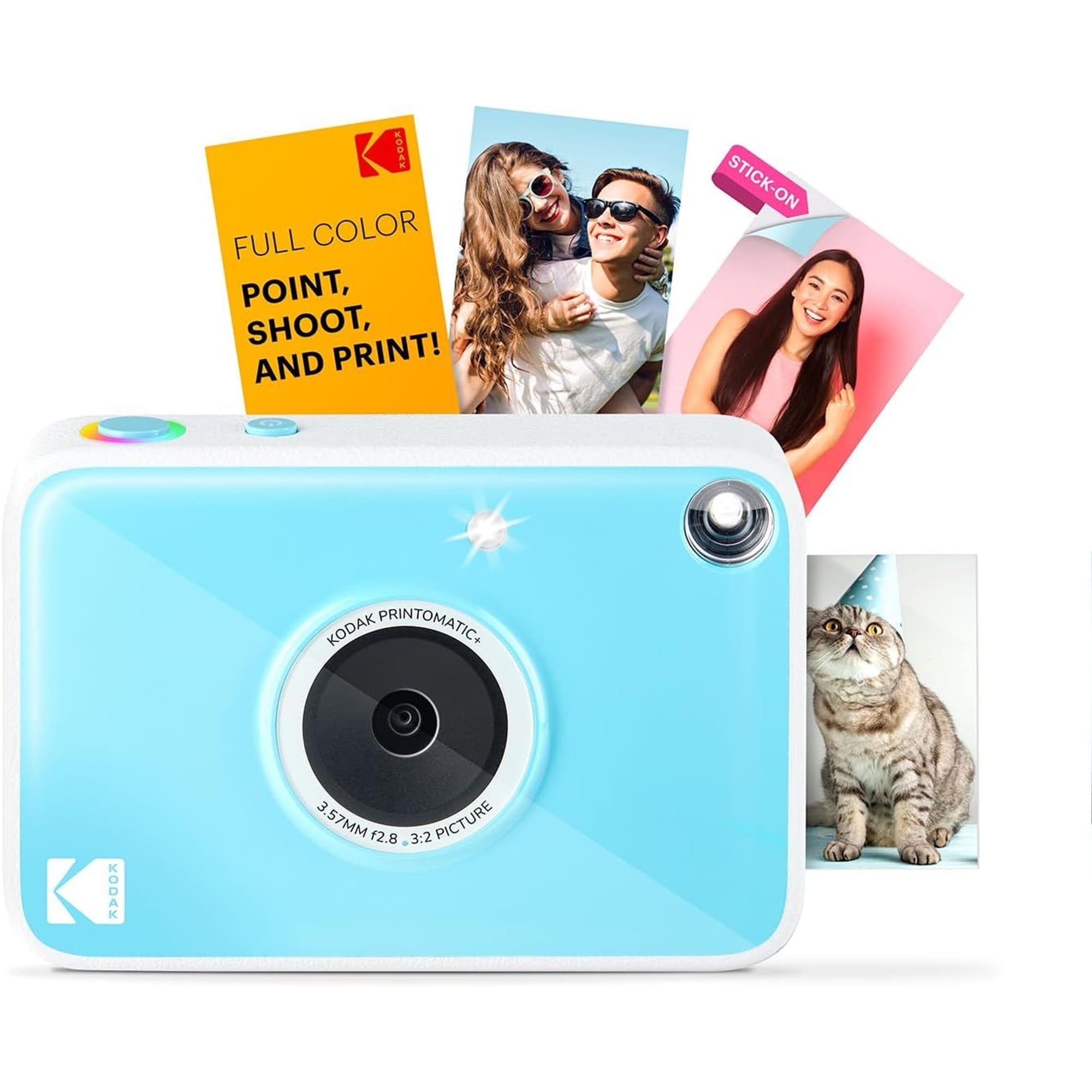 Kodak Printomatic+ Instant Print Digital Camera Blue 10MP Portable Camera with Interactive RGB LED Status Indicator Prints Full Color Photos on Zink 2x3 Sticky Backed Photo Paper - Easy and Fun