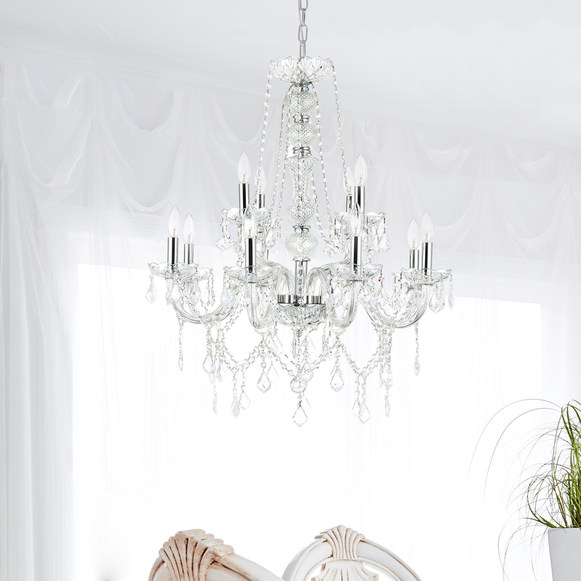 CWI Lighting 8023P30C Princeton 12 -Light Chrome Traditional Crystal For Use in Bathrooms, Bedrooms, Dining Rooms, Foyers, Kitchens, Living Rooms Chandelier