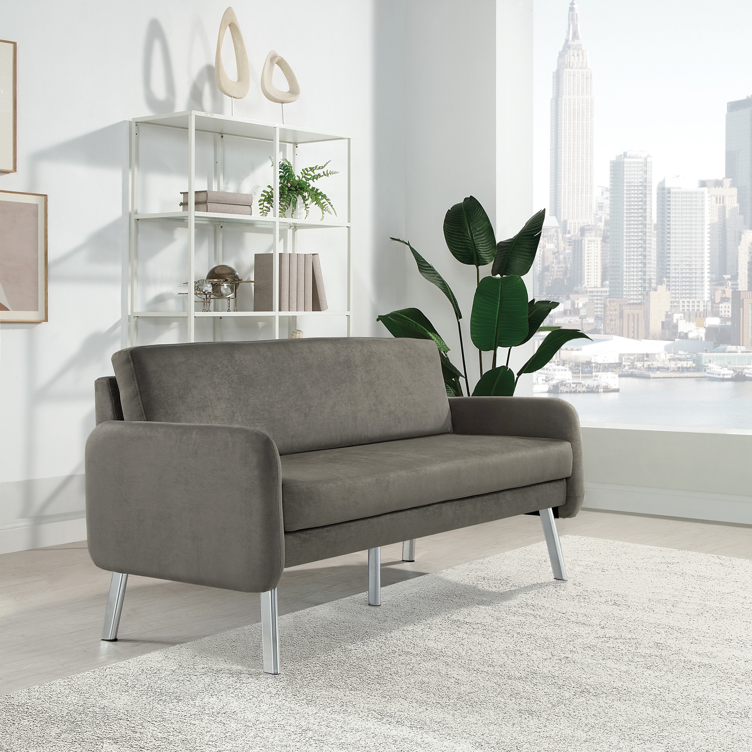 Office Star Products SL5603-SK2 63.5-in Modern Smoke Faux Leather Faux leather Sofa