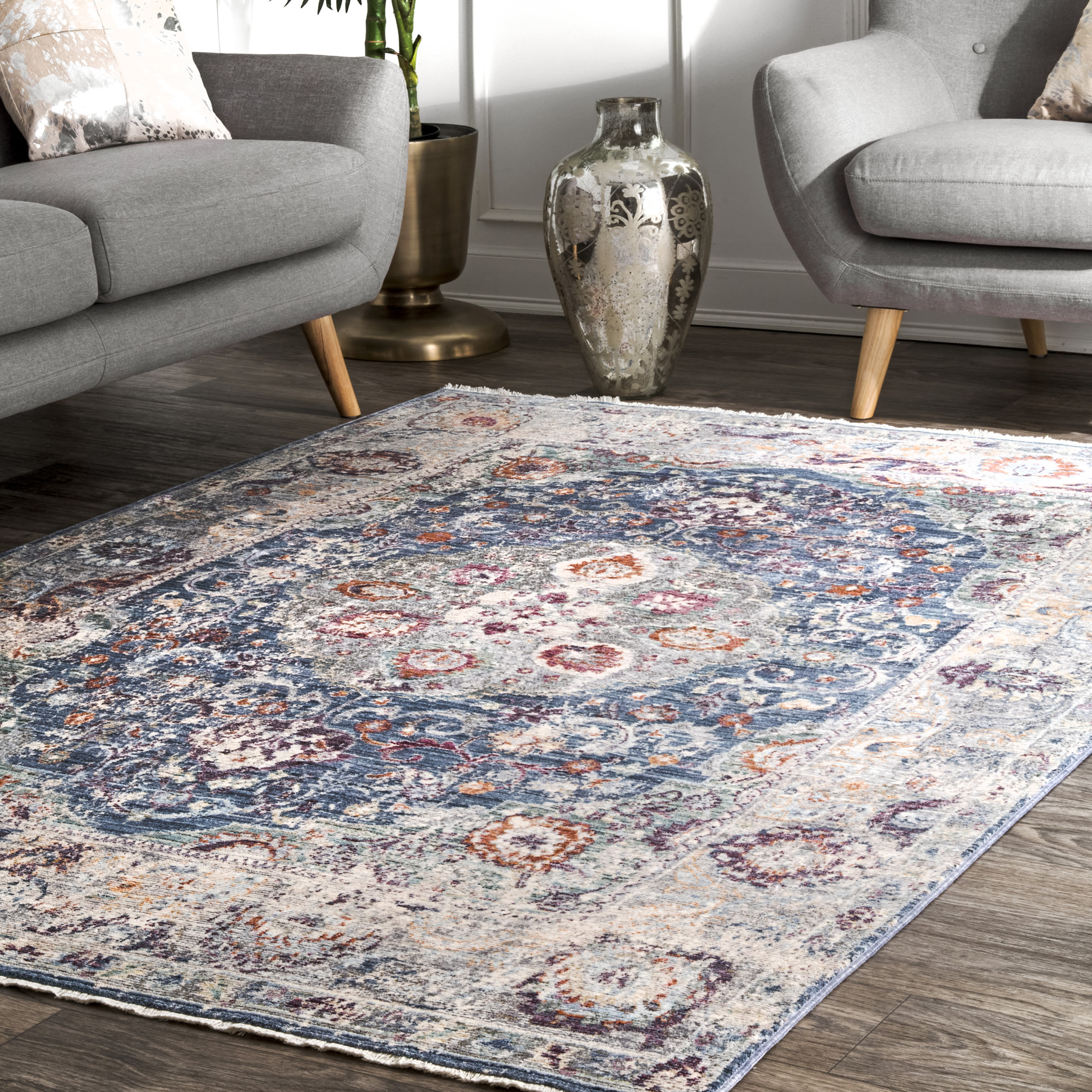 nuLOOM KKAN01A-53077 5 X 8 (ft) Navy Indoor Medallion Vintage Area Rug