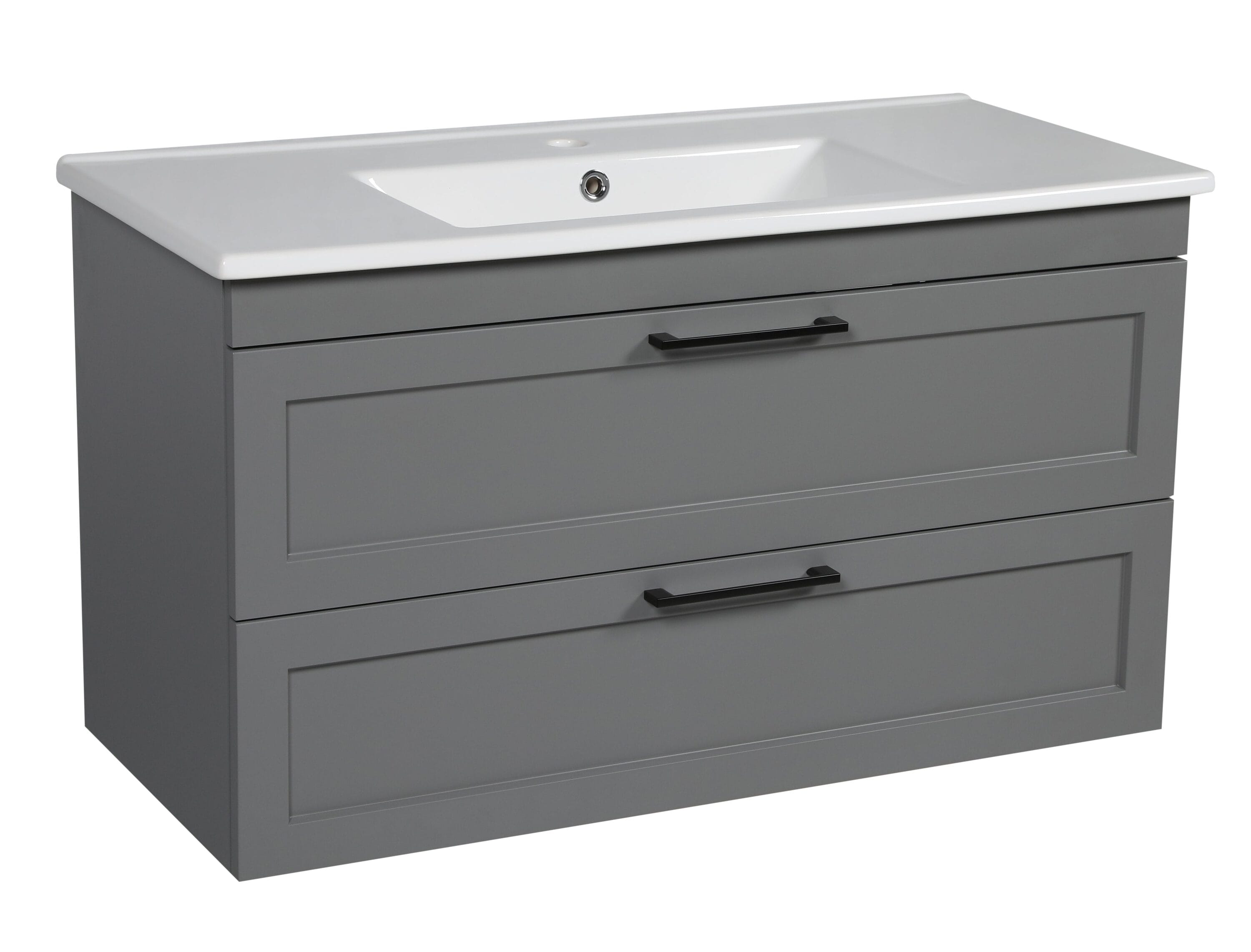 Bath Oasis Modern Wall-Mounted Bathroom Vanity with Washbasin - Palm Beach Gray Matte Collection with Side Vanity Cabinet - Non-Toxic Fire-Resistant MDF-52 (40+12)-Omega Collection R-line 32