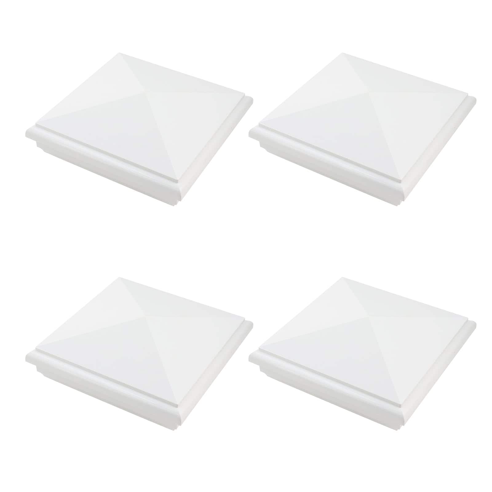 Afoxsos  5 by 5 Vinyl Fence Post Cap Cover Decorative Square Deck Caps Top for Outdoor Porch Mailboxes Deck Lamp Post Dock Pack of 4 White