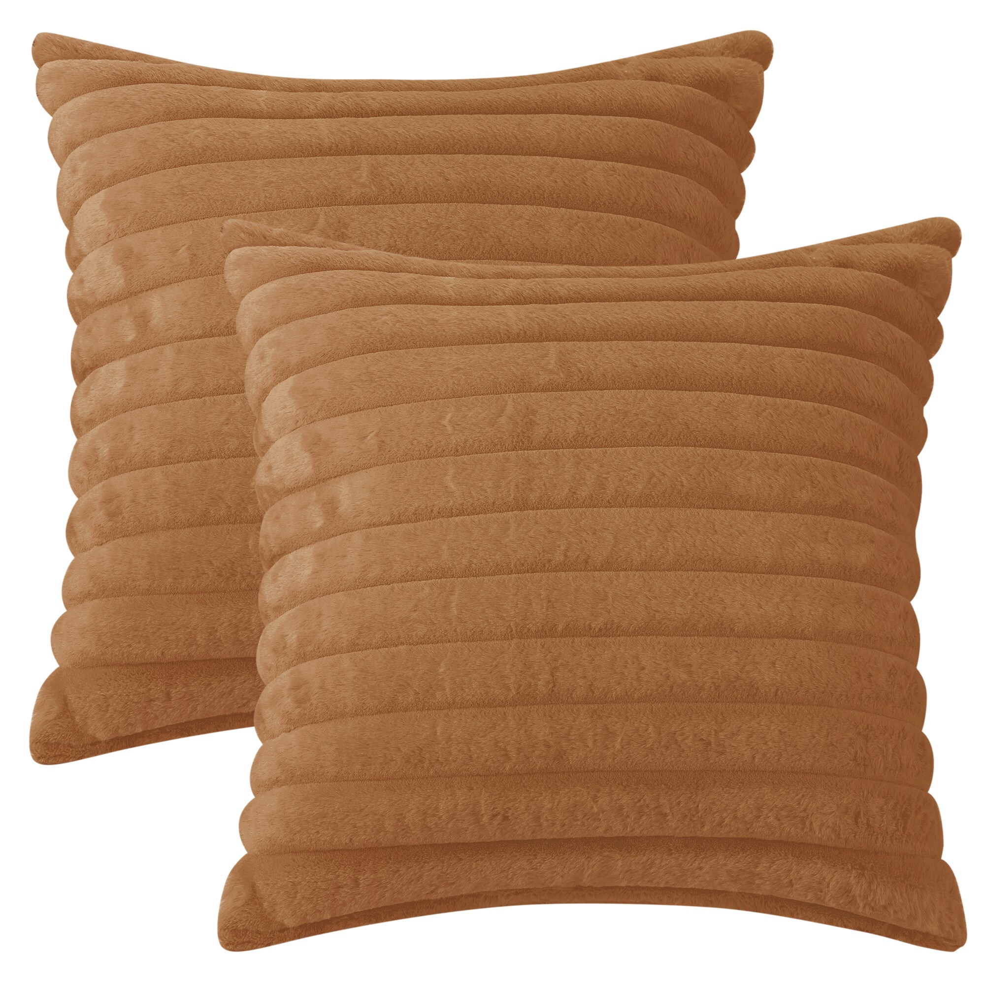 Unique Bargains - 2pcs Double-Sided Plush Faux Fur Throw Pillow Covers Fluffy Striped Pillow Cove...