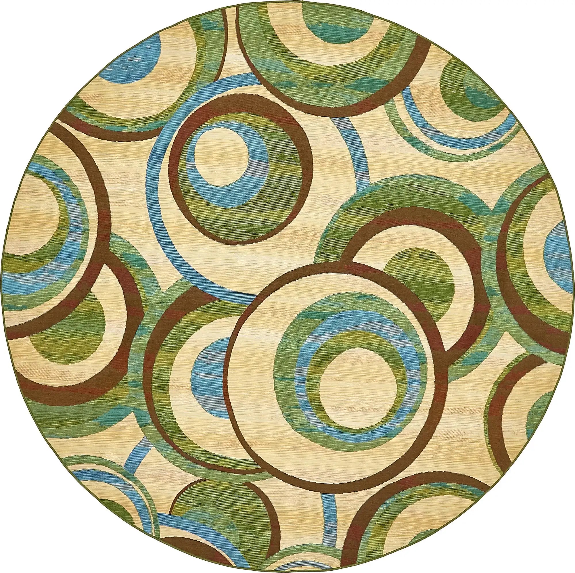 Unique Loom 3138593 Babbling Outdoor 8 x 8 (ft) Loomed Polypropylene Beige/Green Round Indoor/Outdoor Geometric Mid-Century Modern Area rug