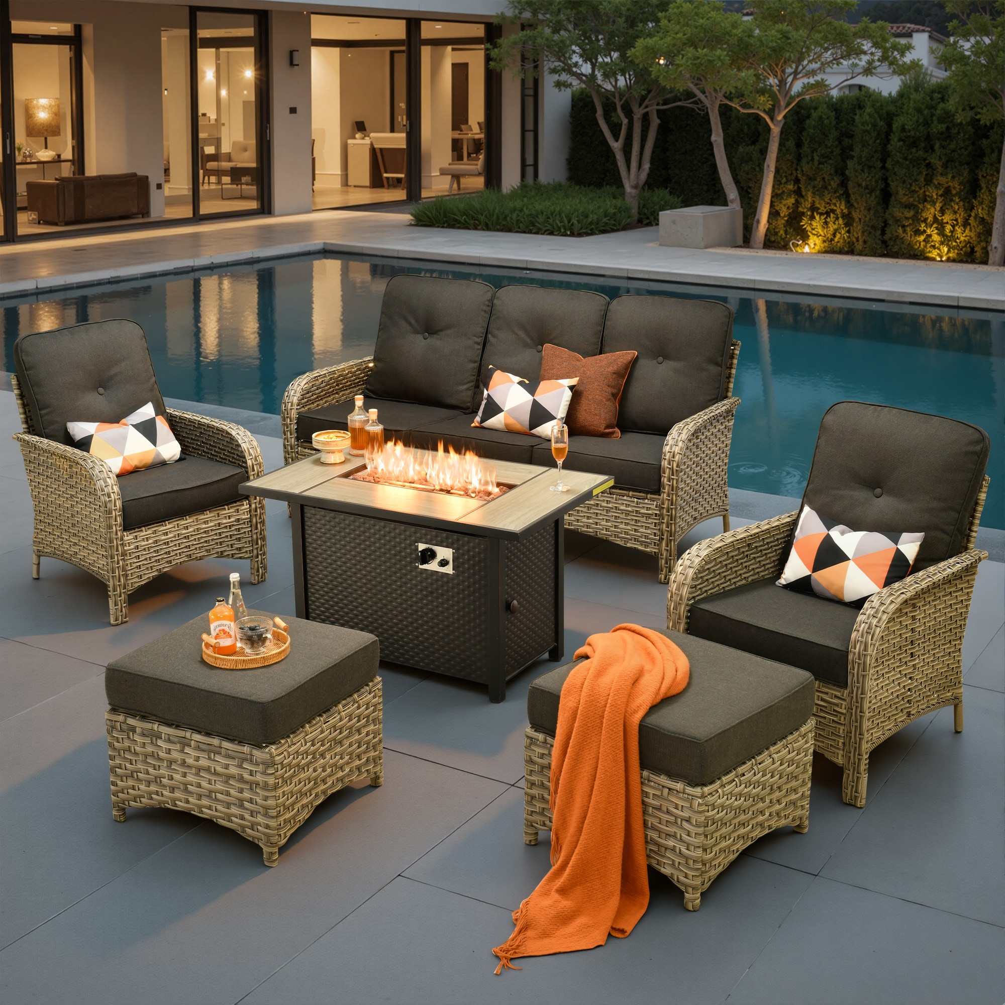 ALTRIGUS 6L-CFP03-VNC106-1-AL 6 -Piece Wicker Patio Sofa Conversation Set with Black Cushions