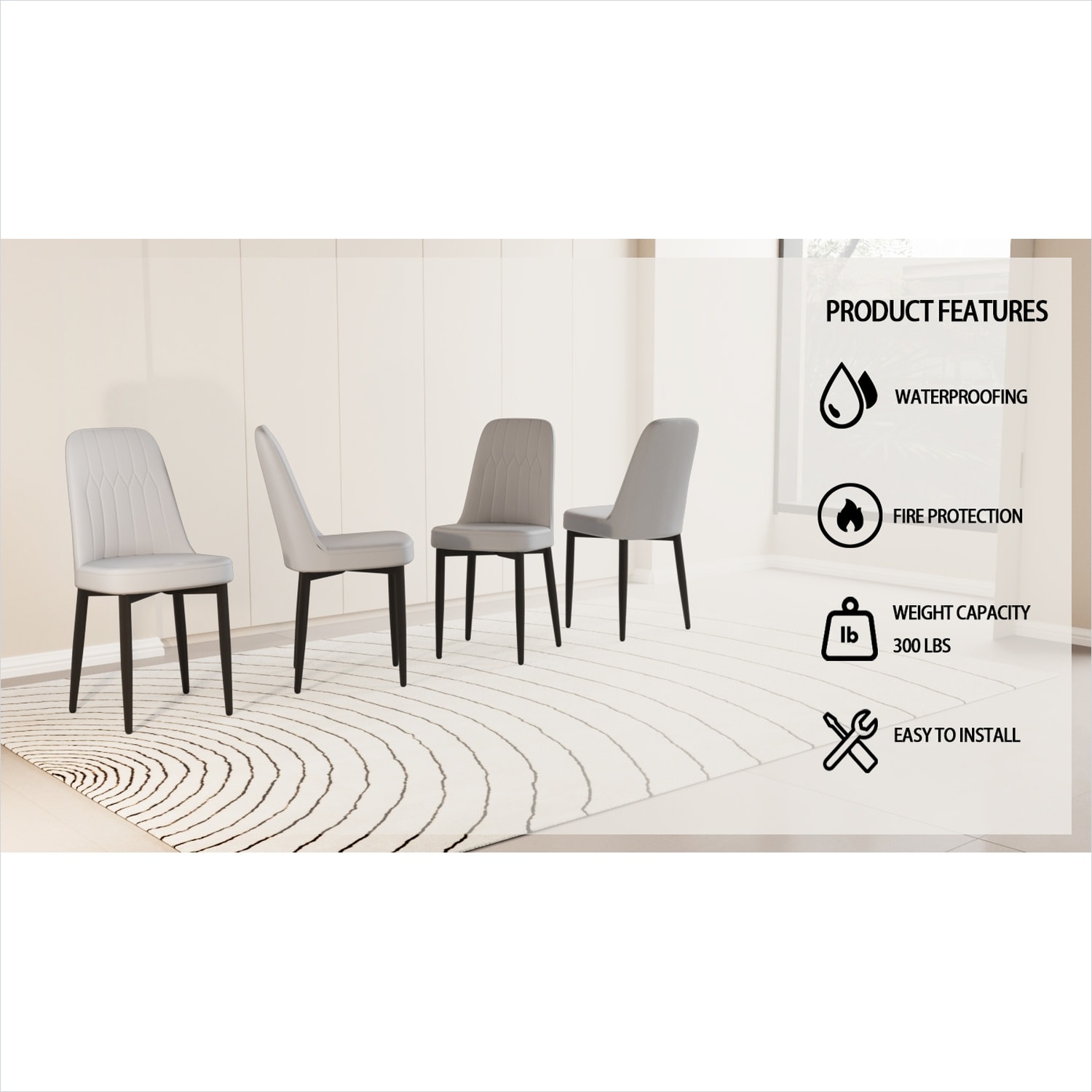 Watnature Set of 4 PU Leather Dining Chairs Classic Gray Ergonomic ...