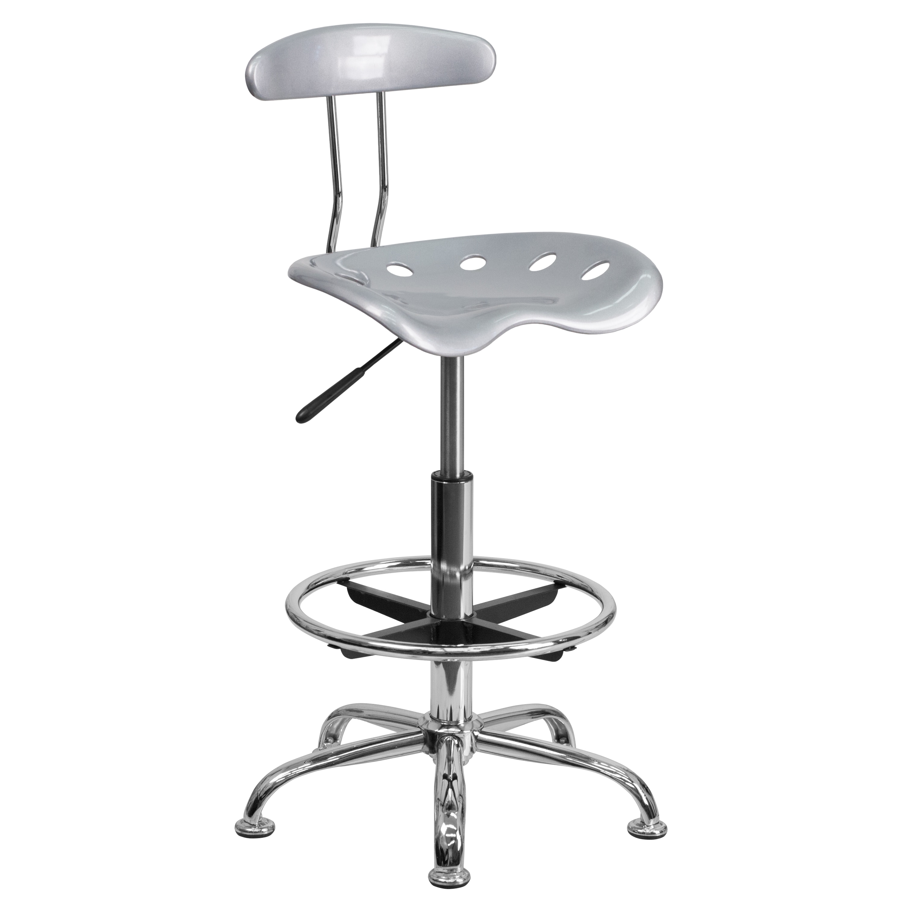 Flash Furniture 812581010794 Bradley Silver Contemporary Adjustable Height Swivel Plastic Drafting Chair