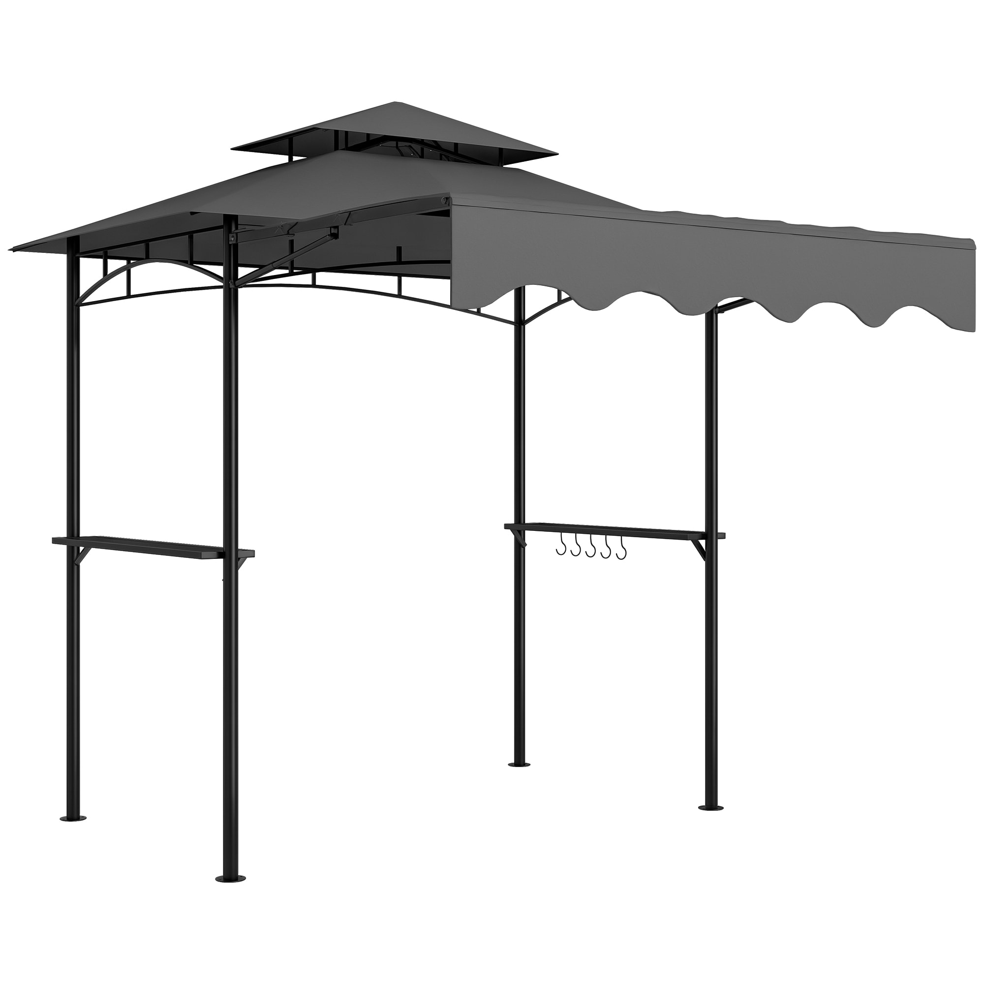 Outsunny 84C-630V00CG  8ft x 5ft Grill Gazebo Double Tiered Outdoor BBQ Gazebo with Side Awning 2 Side Shelves and 6 Hooks for Patio Deck Yard Dark Gray