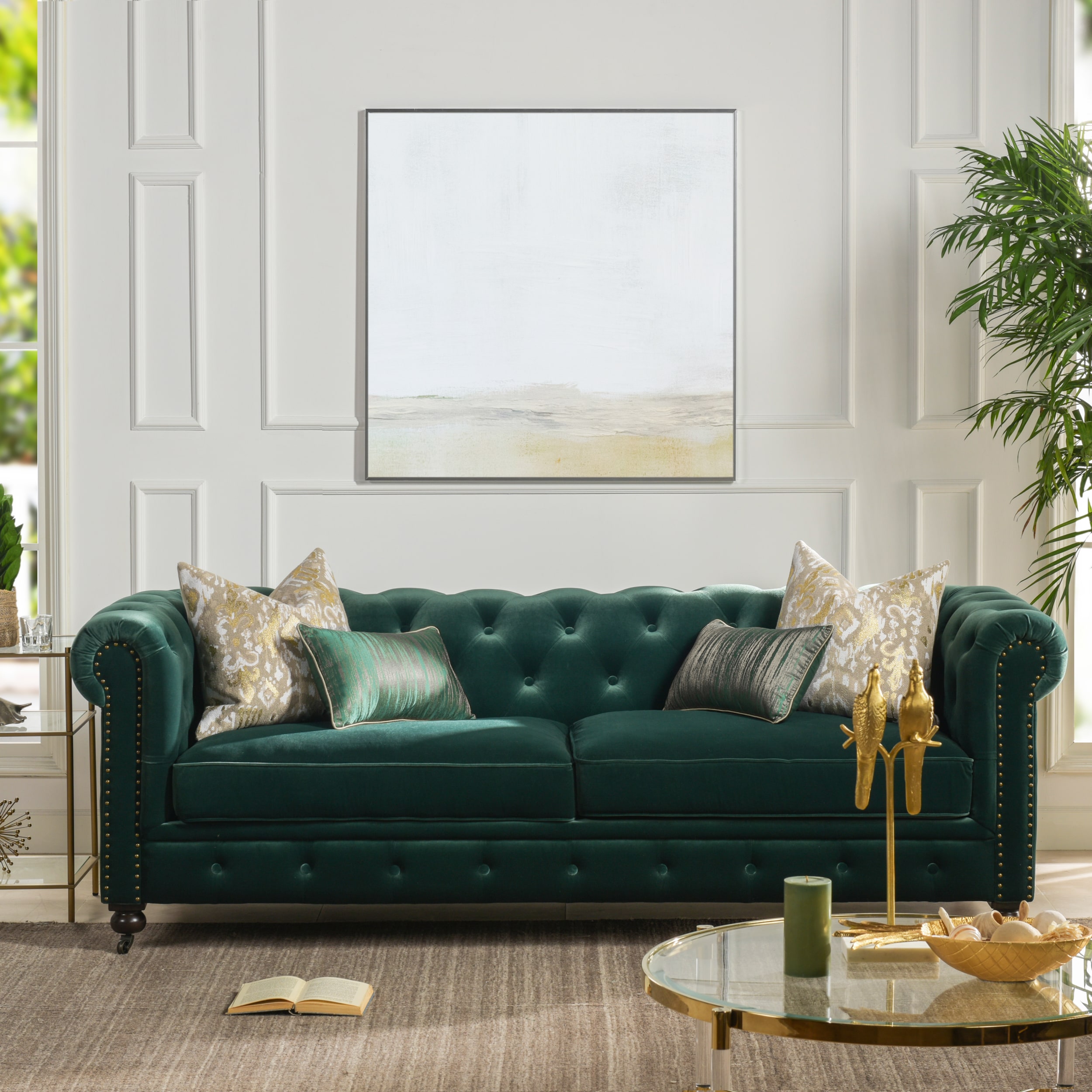 Jennifer Taylor Home Winston Industrial Forest Green Performance Velvet ...