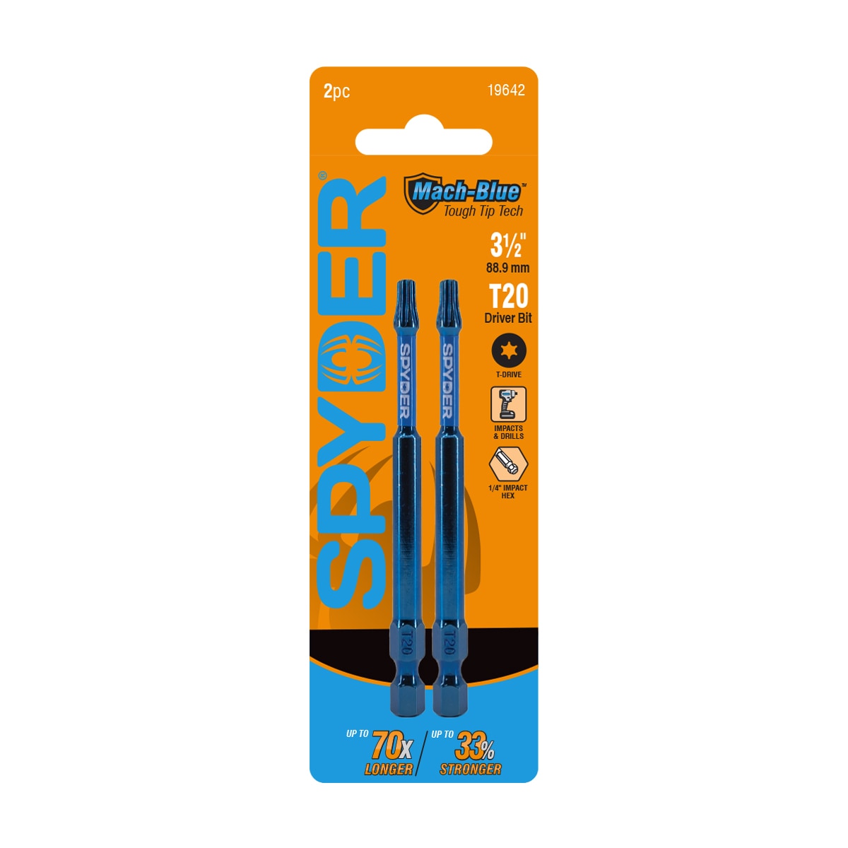 Spyder 19642 Mach-Blue 1/4-in x 3-1/2-in Torx Impact Driver Bit 2 -Piece