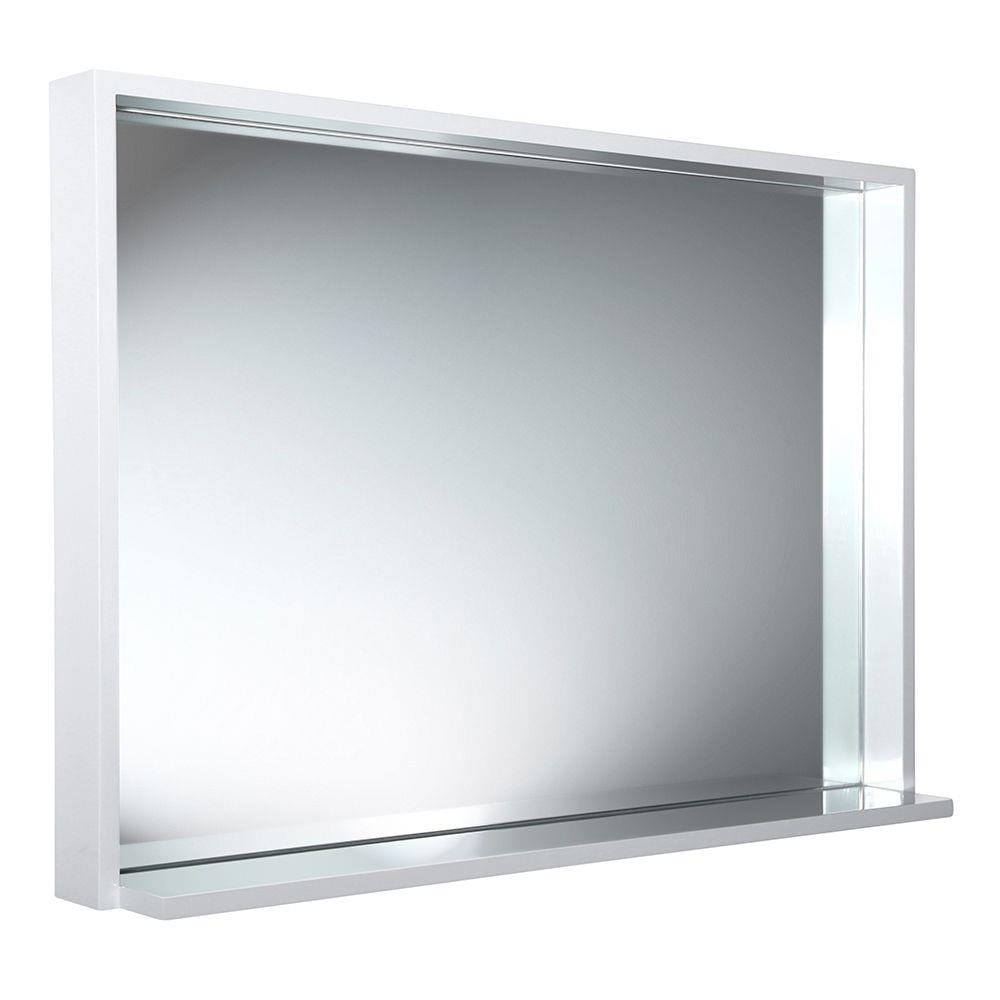 White Rectangular Wood Framed Bathroom Vanity Mirror