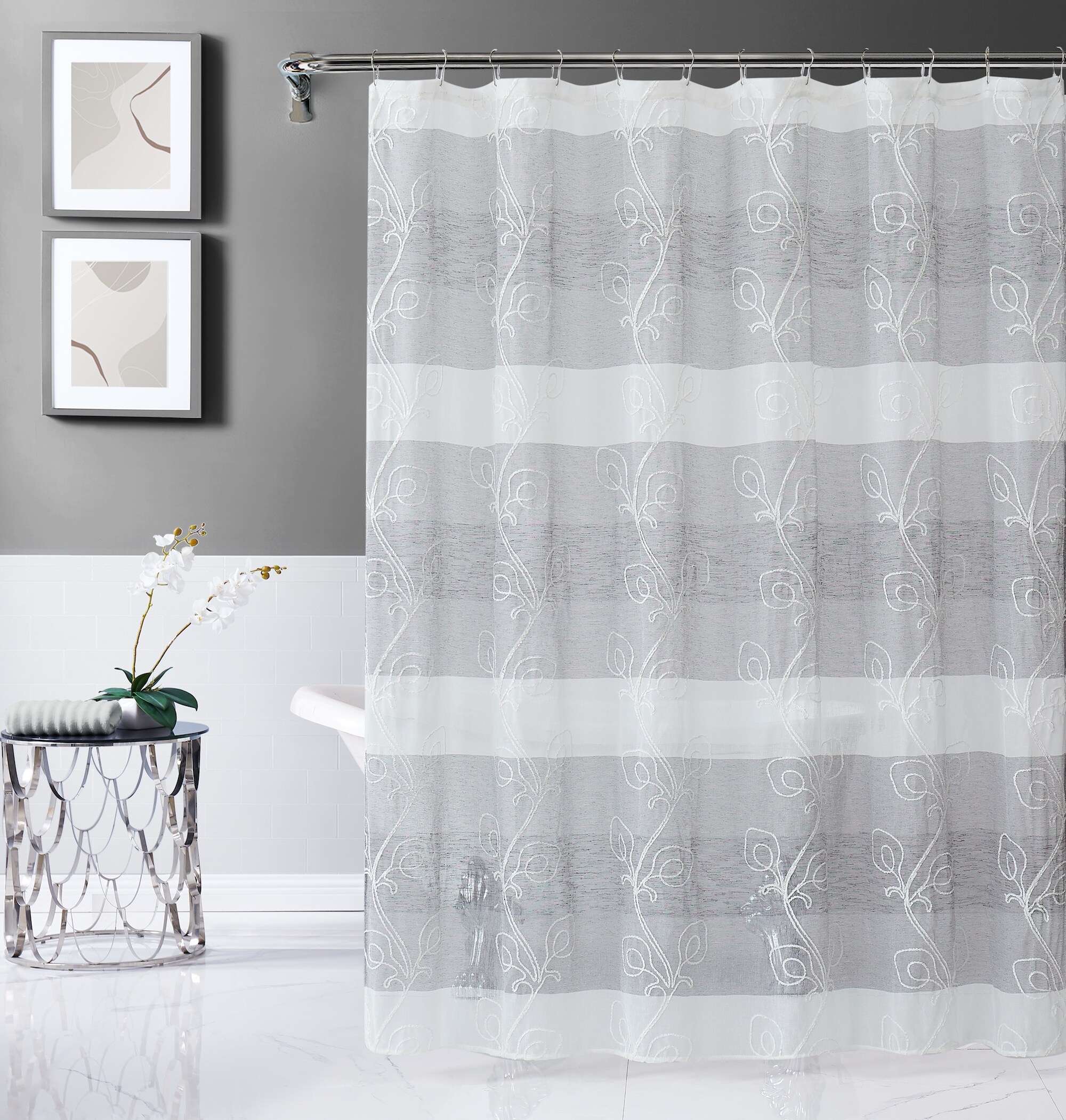 Dainty Home 70-in W x 72-in L Silver Floral Mildew Resistant Polyester ...