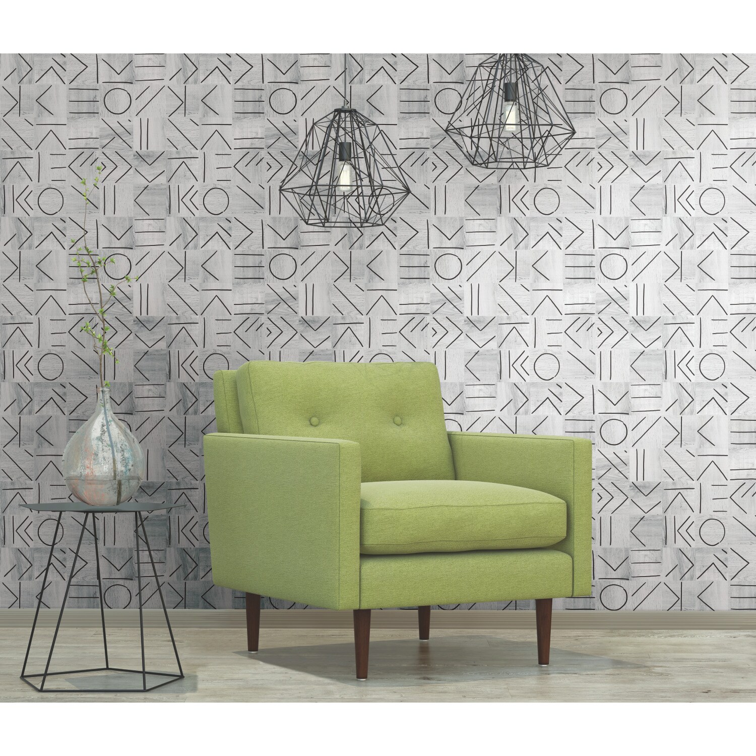 RoomMates RMK11639RL 28.29-Sq. Feet Charcoal Vinyl Geometric Self-adhesive Peel and Stick Wallpaper