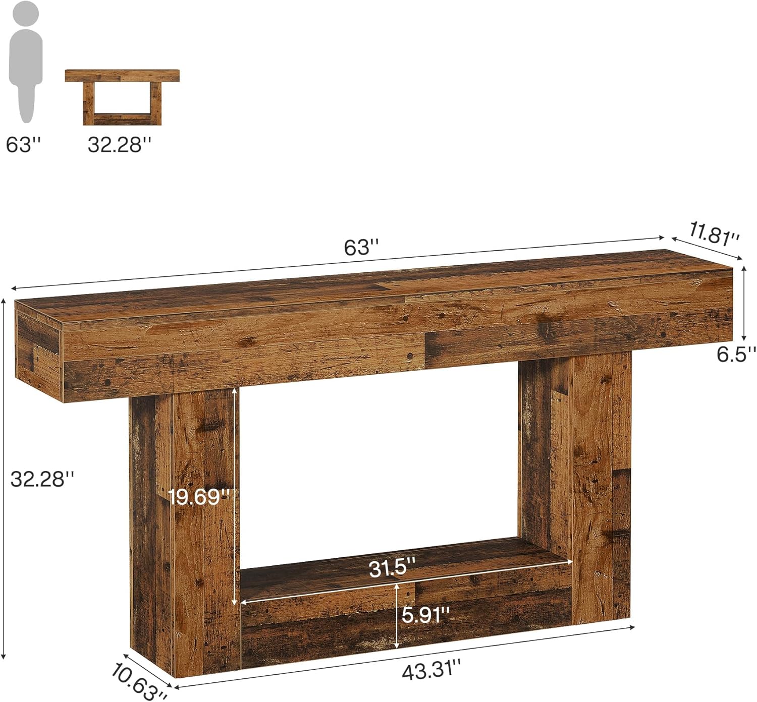 Tribesigns 63 inches Console Table Farmhouse 2 Tiers Entryway Table ...
