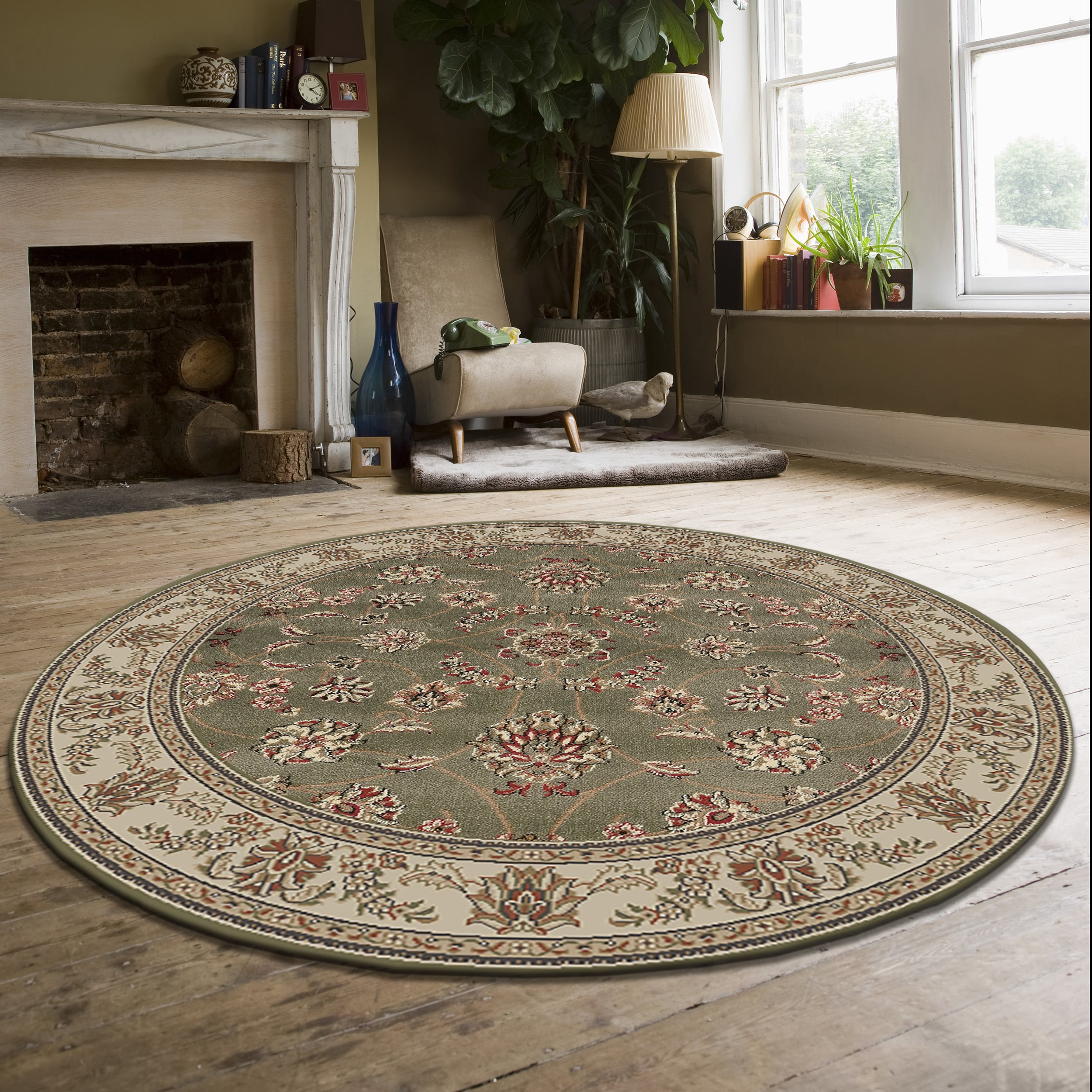 Radici USA 1596/1805/SAGE Como 8 x 8 (ft) Polypropylene Green Round Indoor Floral/Botanical Oriental Area rug