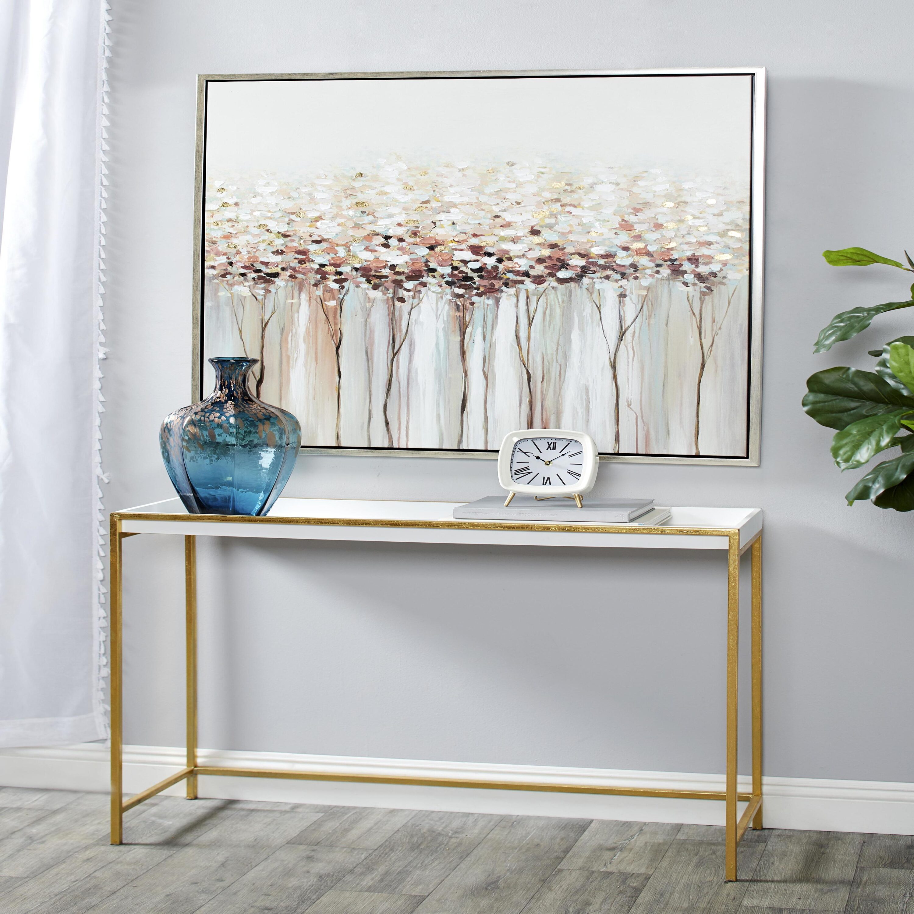 White and Beige Abstract Tree Framed Canvas Wall Art