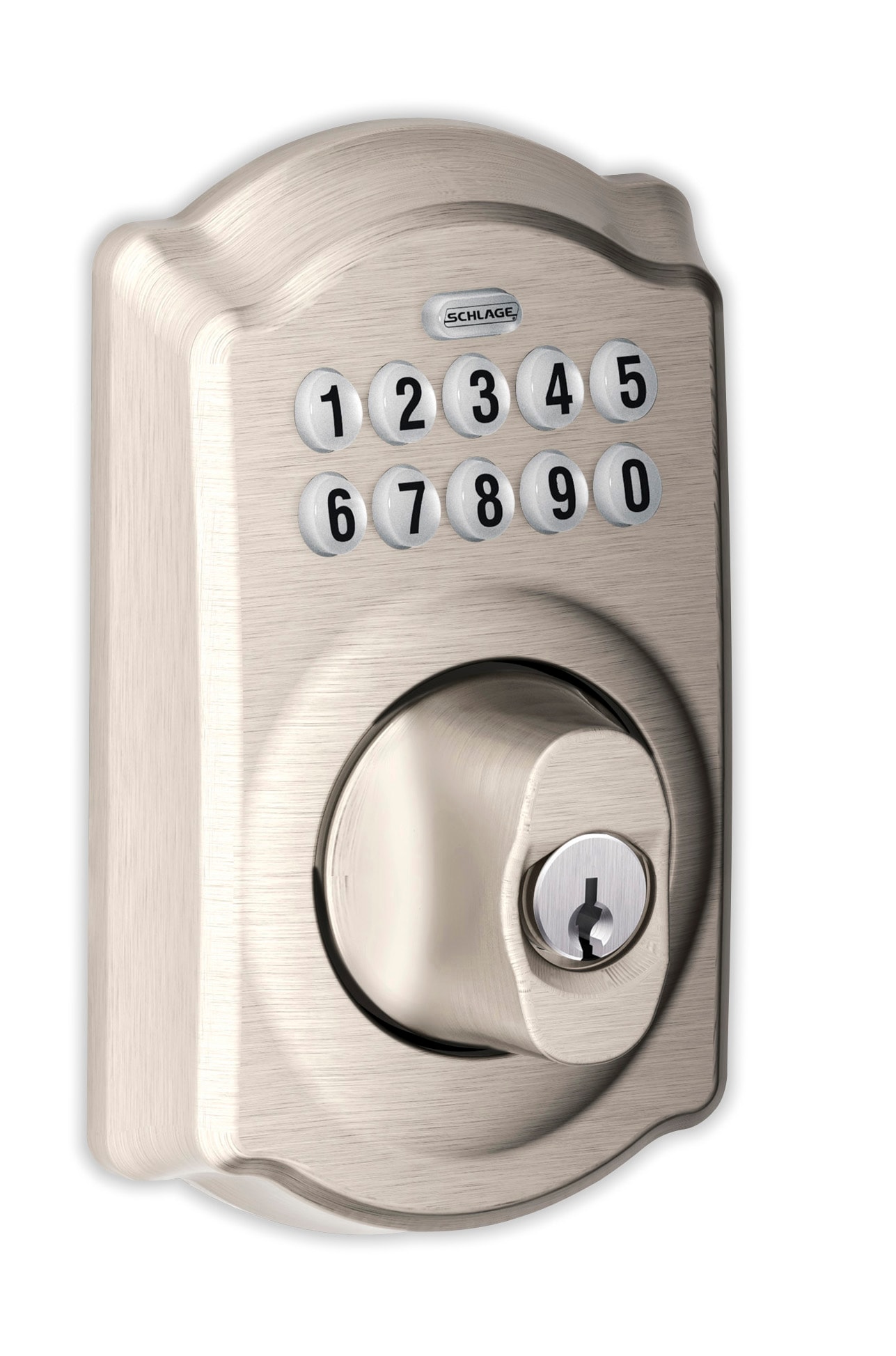 Schlage / BE365 Camelot Keypad Deadbolt with Accent Passage Lever /  Lifetime Bright Brass / FBE365CAM-ACC505