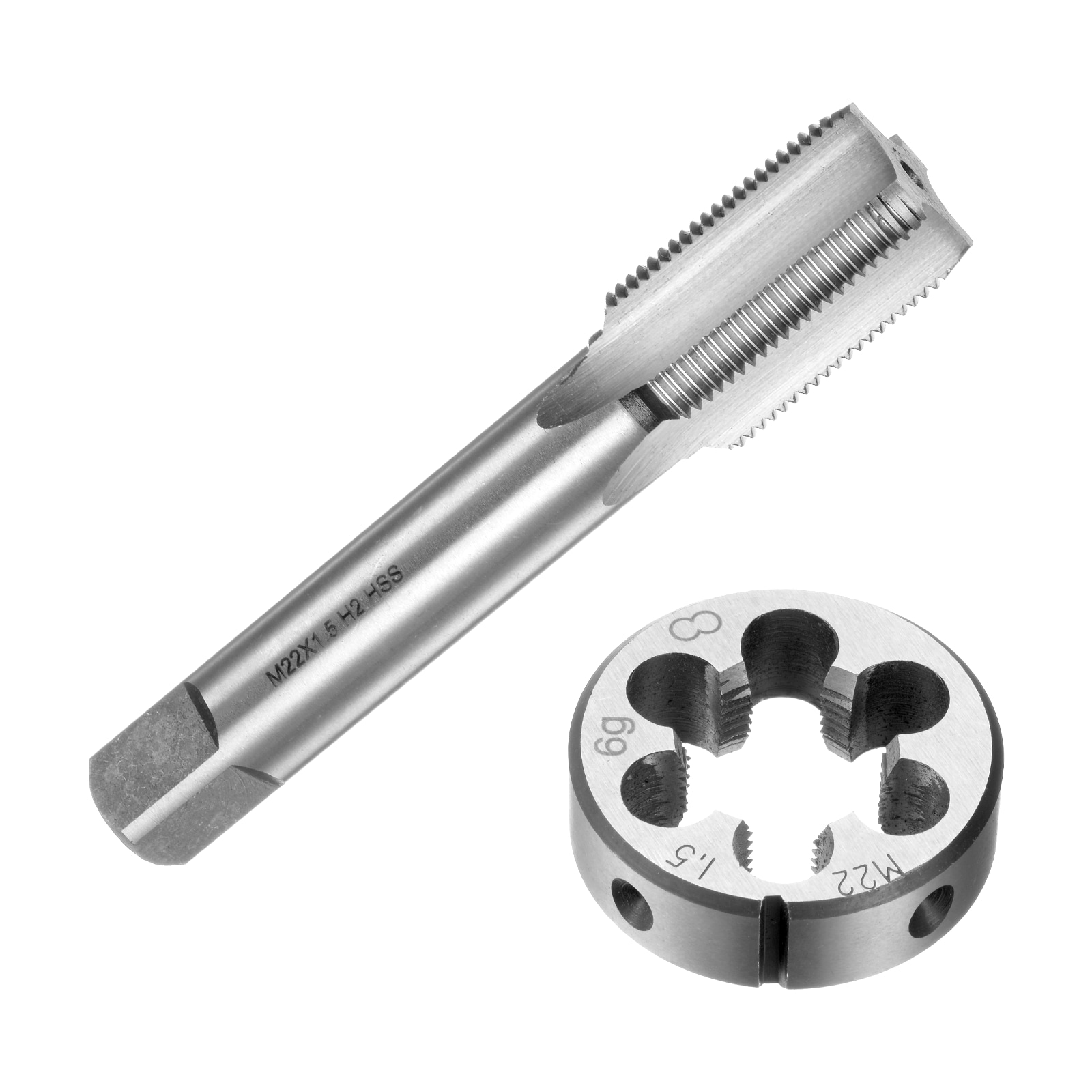 Unique Bargains 2pcs Tap and Die Set Metric M22 x 1.5 Thread Taps and Round Die Tapping Threading Tool Tap and Die Kit for Nut Screw Bolt Thread Repair