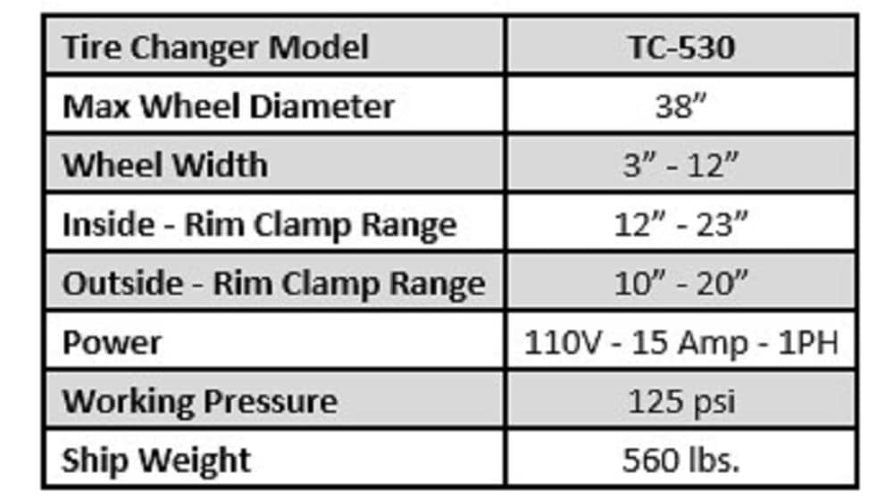 Tuxedo TC-530 Tire Changer - Traditional Swing Arm Design, Four ...