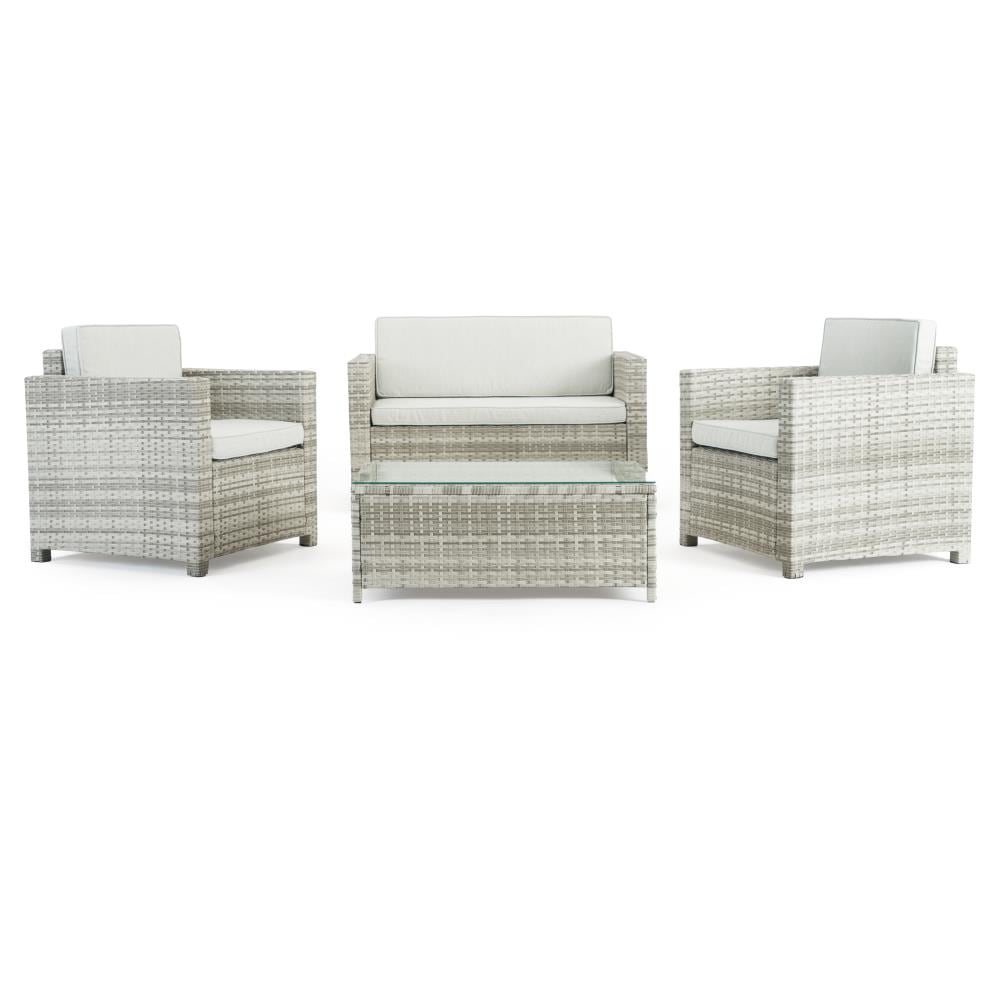 Sego Lily SL-SS4-7-GRY-K Boulder 4-Piece Wicker Patio Conversation Set with Off-white Cushions