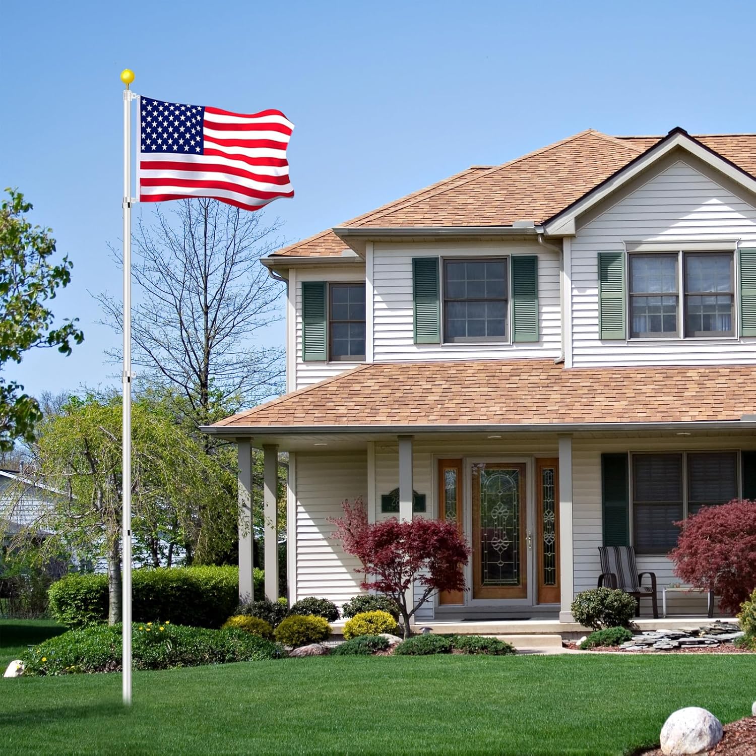 EXTRAUP YHLW465127587 16-Feet Silver Metal Garden Flag Pole