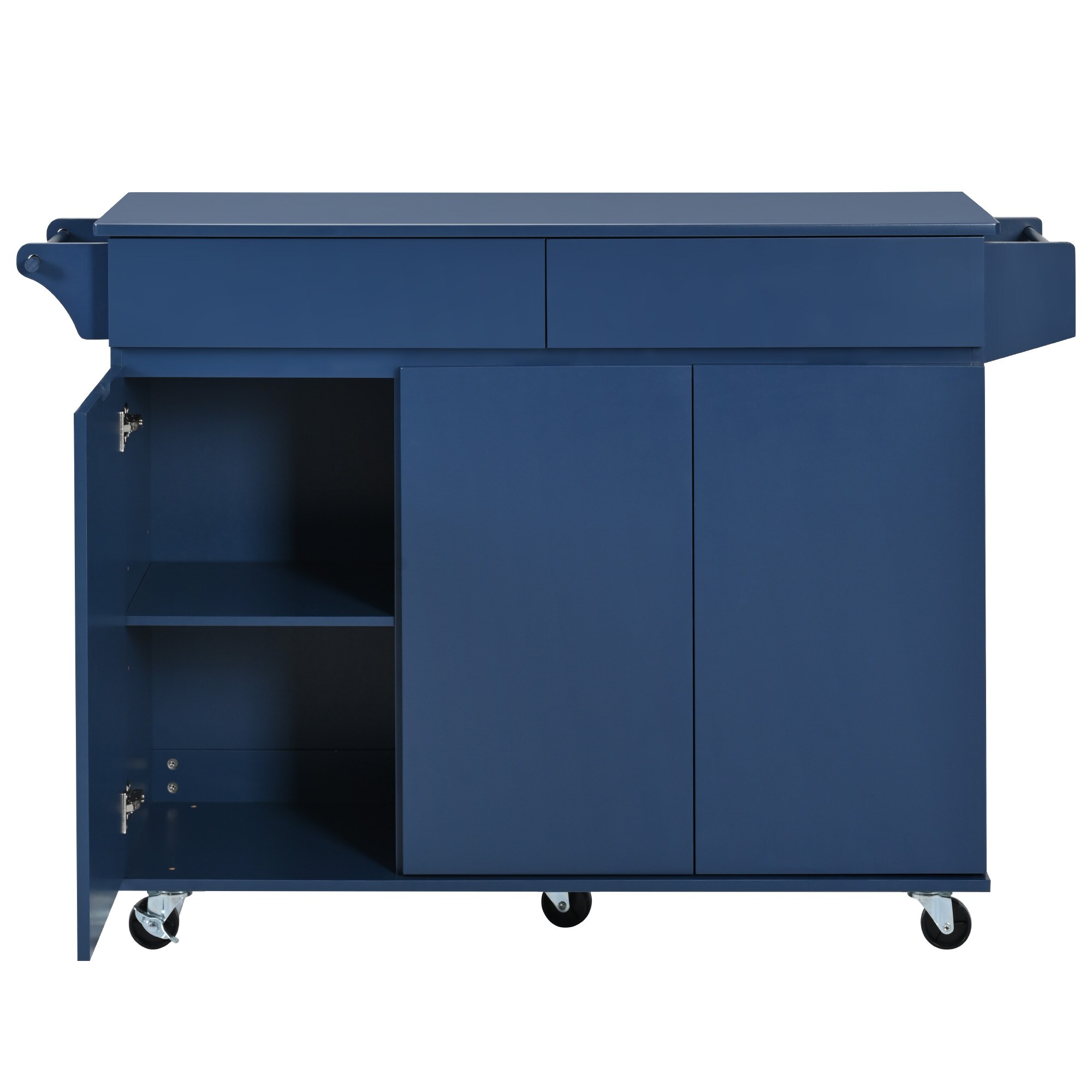 Kahomvis KK-QPO3-41G Blue MDF Base with MDF Rolling Kitchen Island ( 15.7-in x 53.2-in x 32-in )