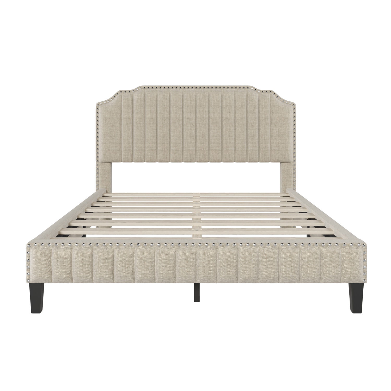 Modern Linen Curved Upholstered Queen Platform Bed Beds At Lowes.com