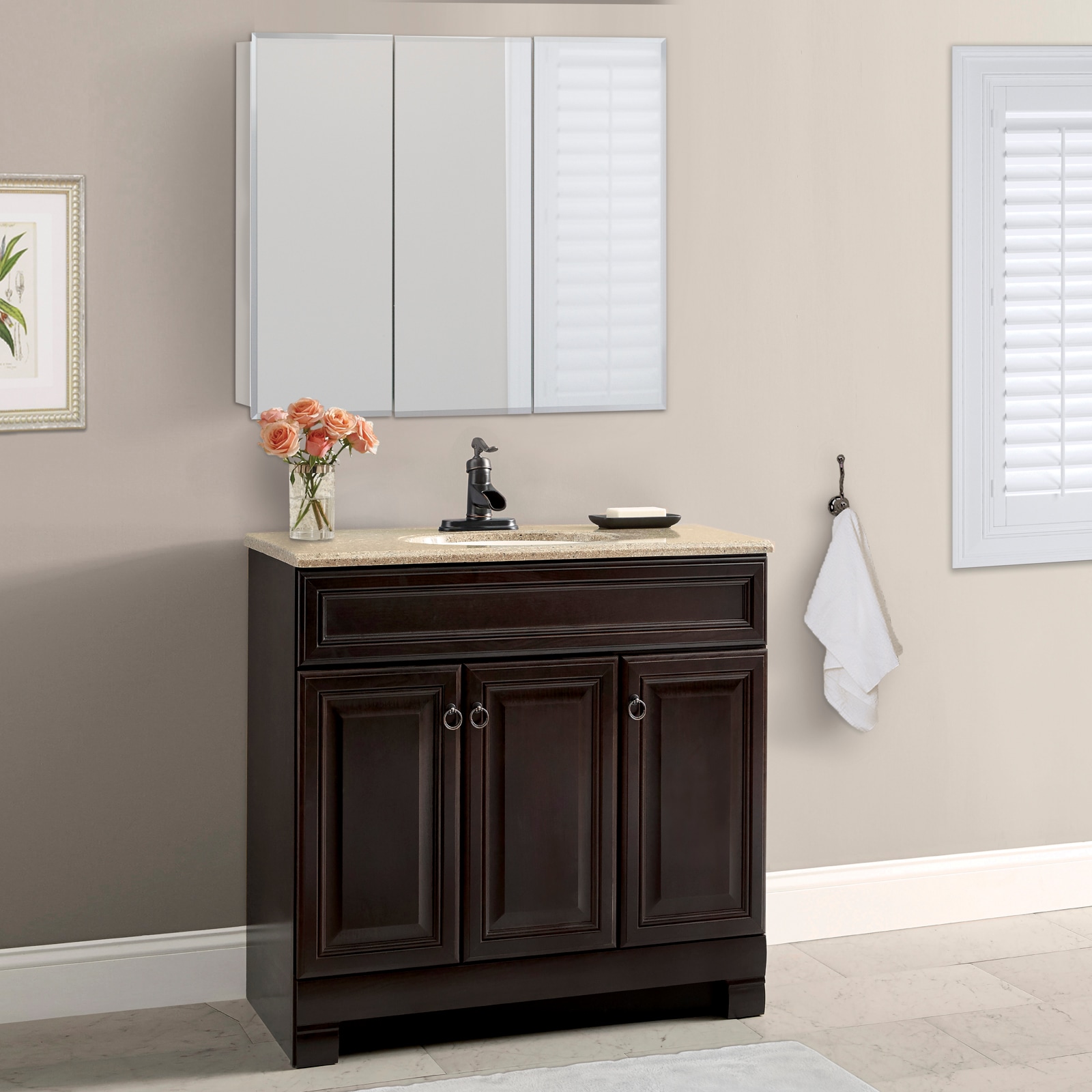 Style Selections 36 25 In X 29 75 Surface Mount White Mirrored Medicine Cabinet The Cabinets Department At Lowes Com