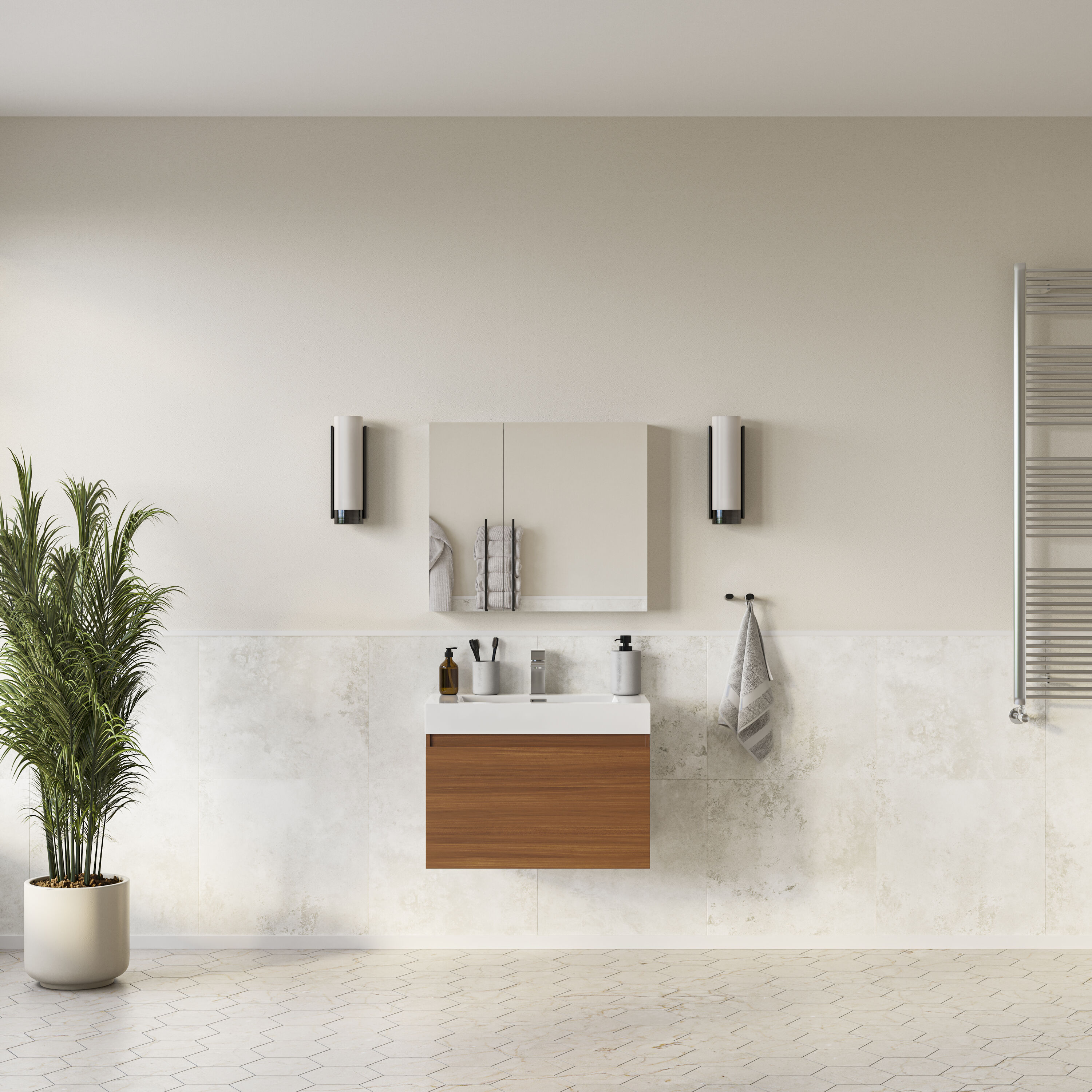 Fresca FVN8007TK Mezzo 30-in Teak Single sink Bathroom Vanity with White Acrylic Top