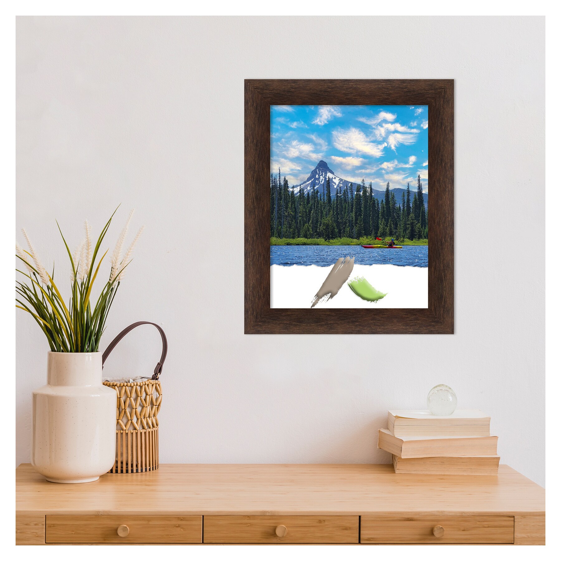11"x14" Opening Size Narrow Wood Picture Frame Art Warm Walnut - Amanti Art: Includes Mounting Hardware, Acrylic Glazing