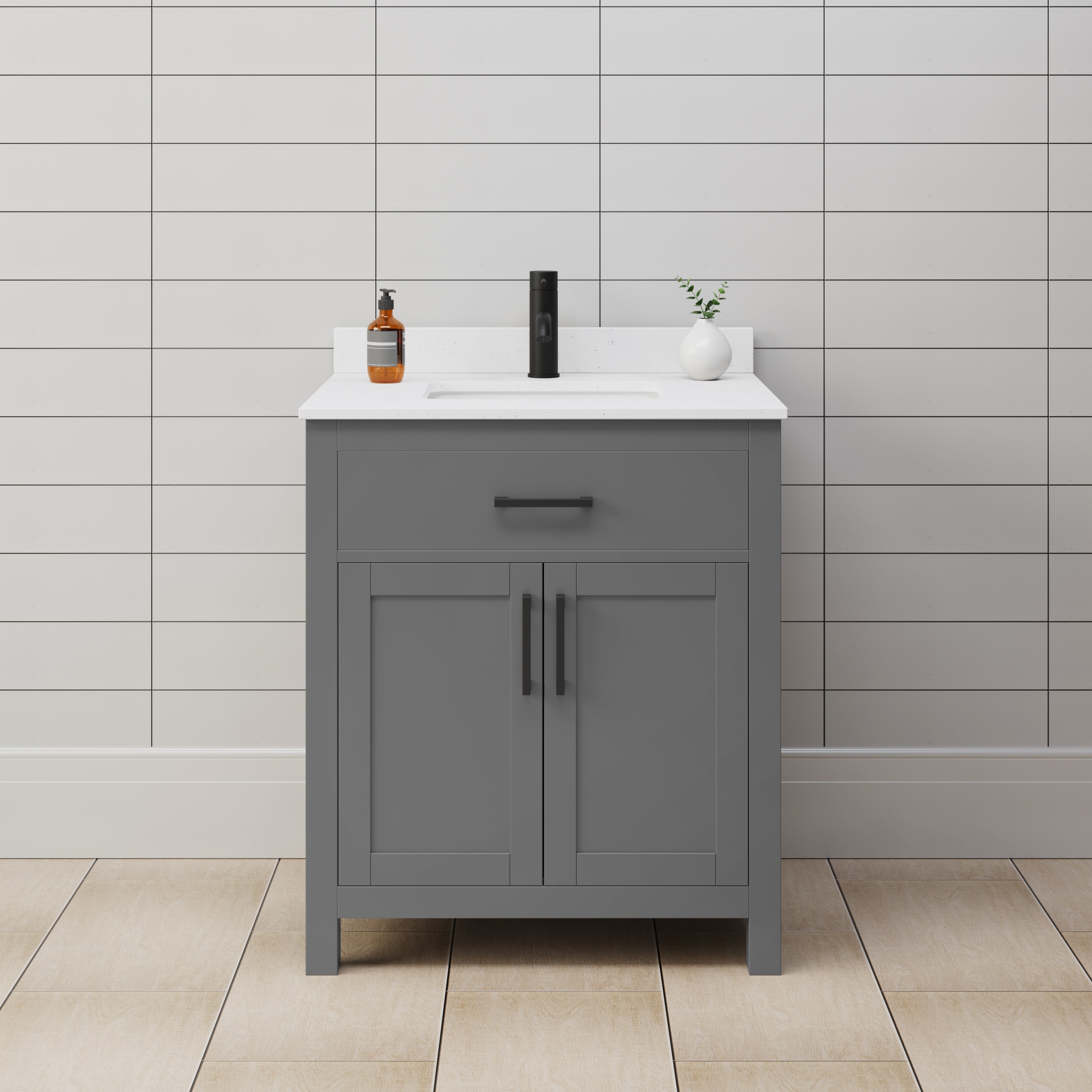 Wyndham Collection WCG242430SGBWCUNSMXX Beckett 30-in Dark Gray with Matte Black Trim Undermount Single sink Bathroom Vanity with White Cultured Marble Cultured marble Top