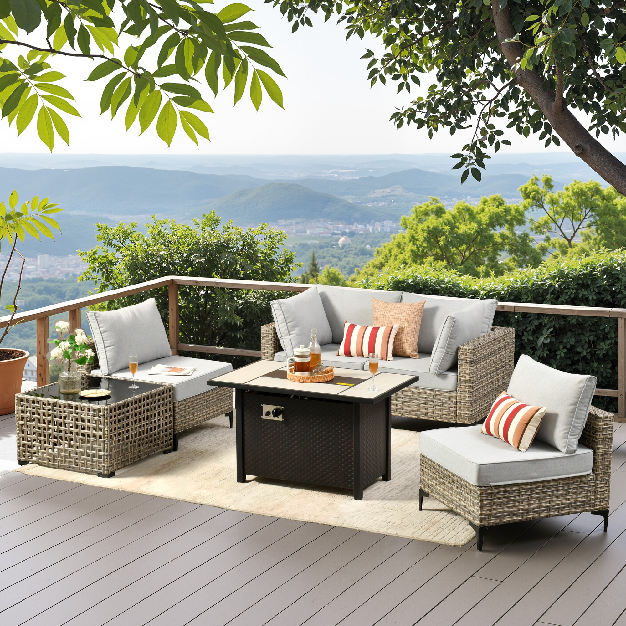 ALTRIGUS 6L-CFP03-SKT406-AL 6 -Piece Wicker Patio Sofa Conversation Set with Light Gray Cushions