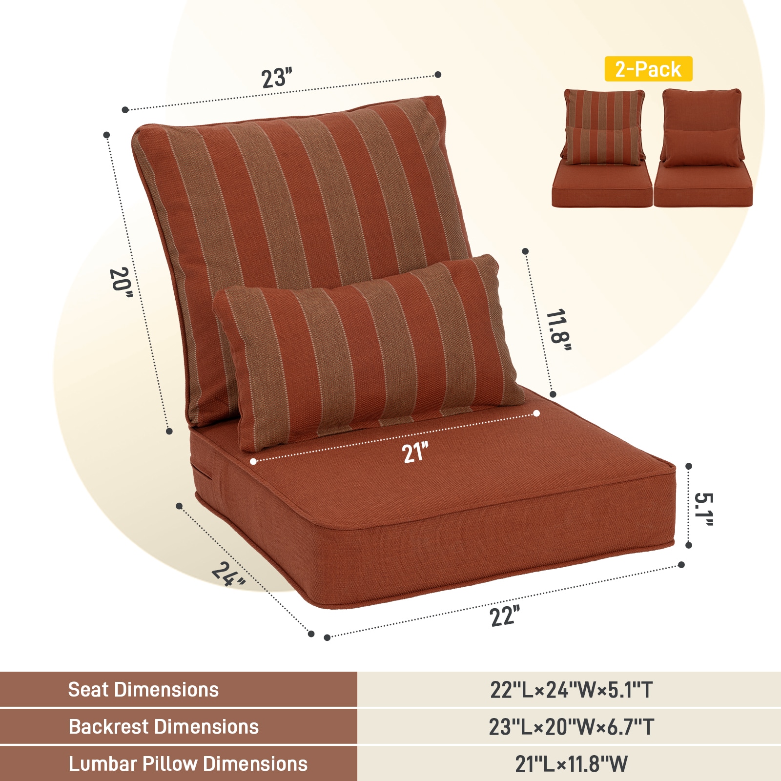 Aoodor A051-MRERE Patio-Furniture-Cushions - View #2