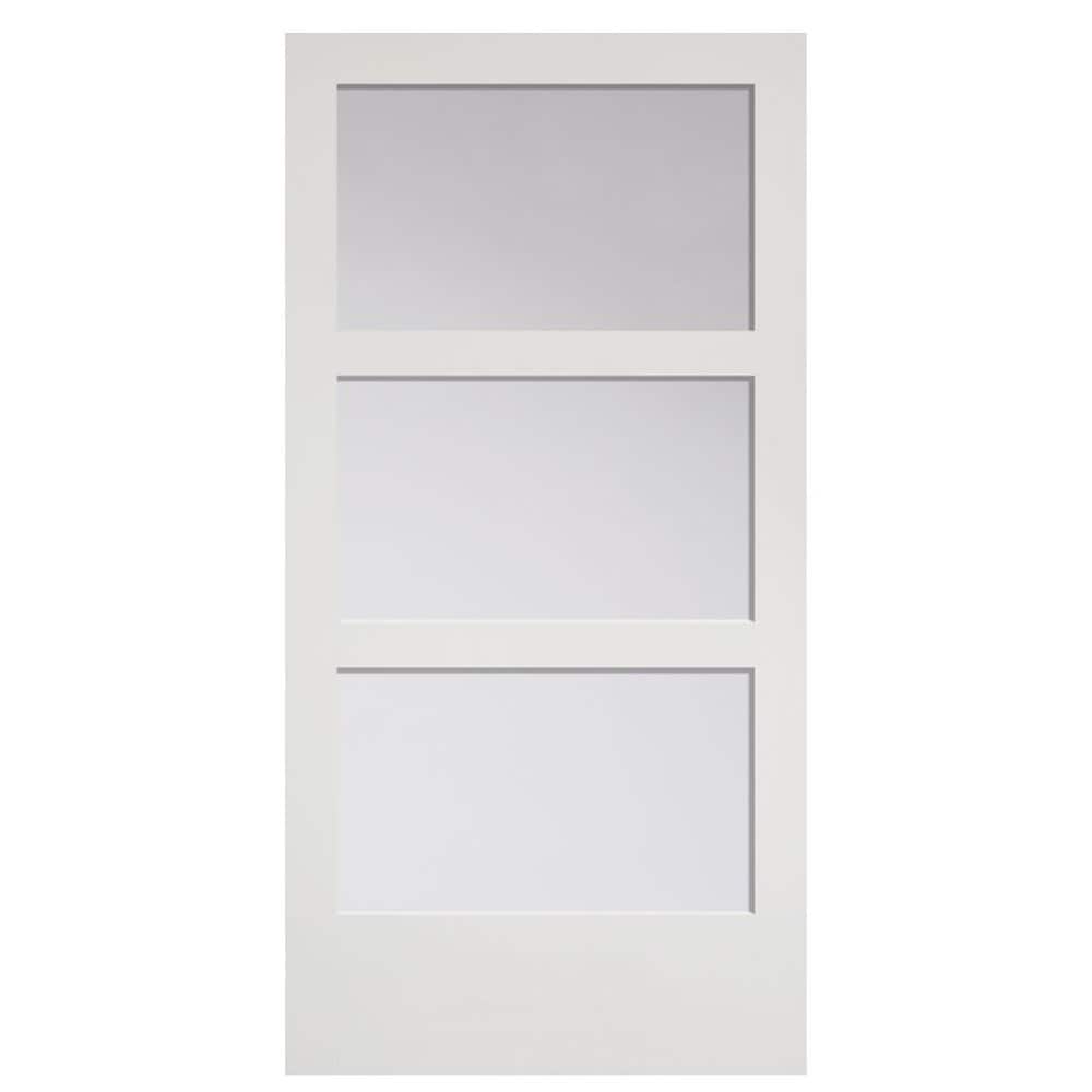 Masonite 857731 42-in x 84-in Primed Unfinished Clear Glass Wood Single Bypass Barn Door (Hardware Not Included)