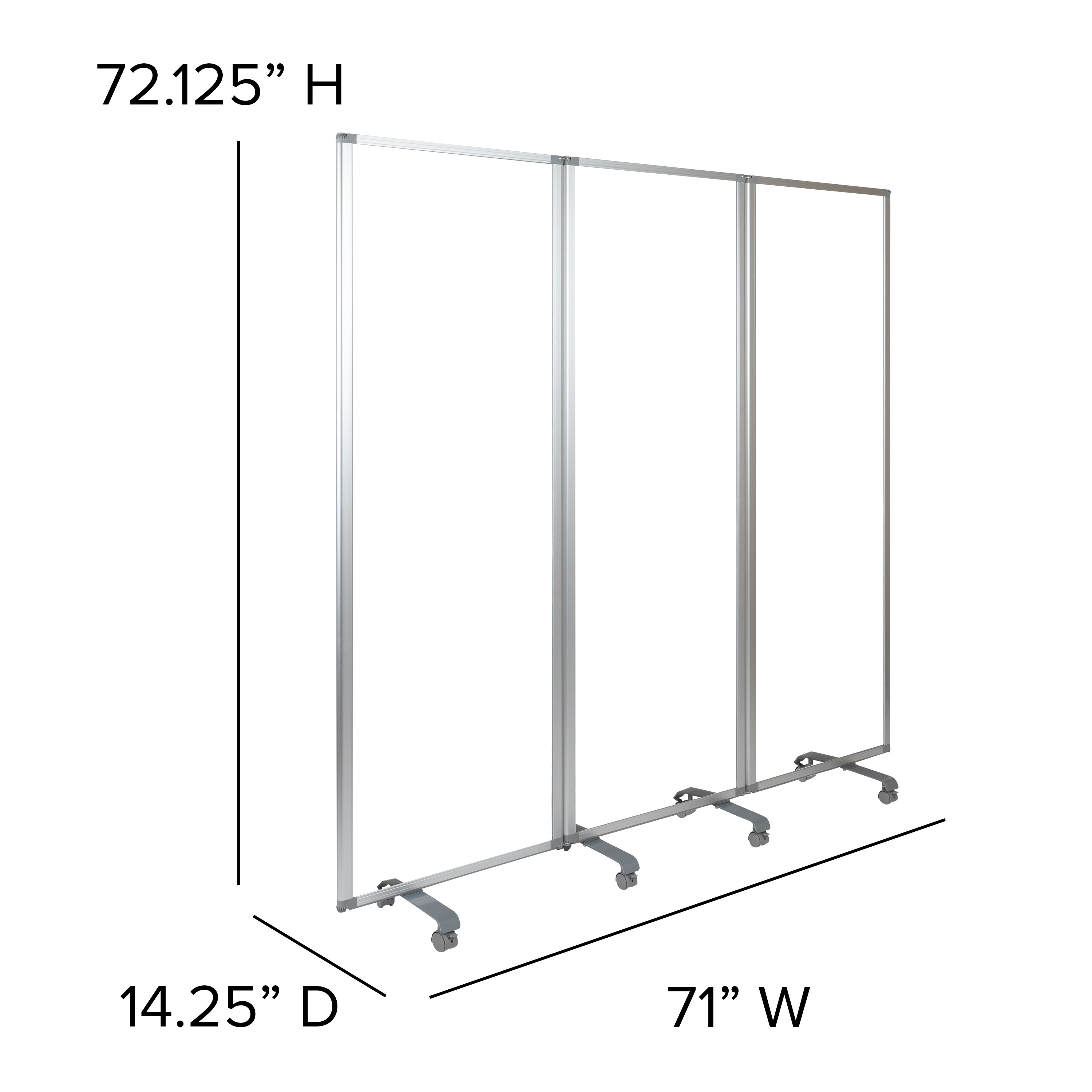 NPS Room Divider, 6' Height, 3 Sections, Clear Acrylic Panels