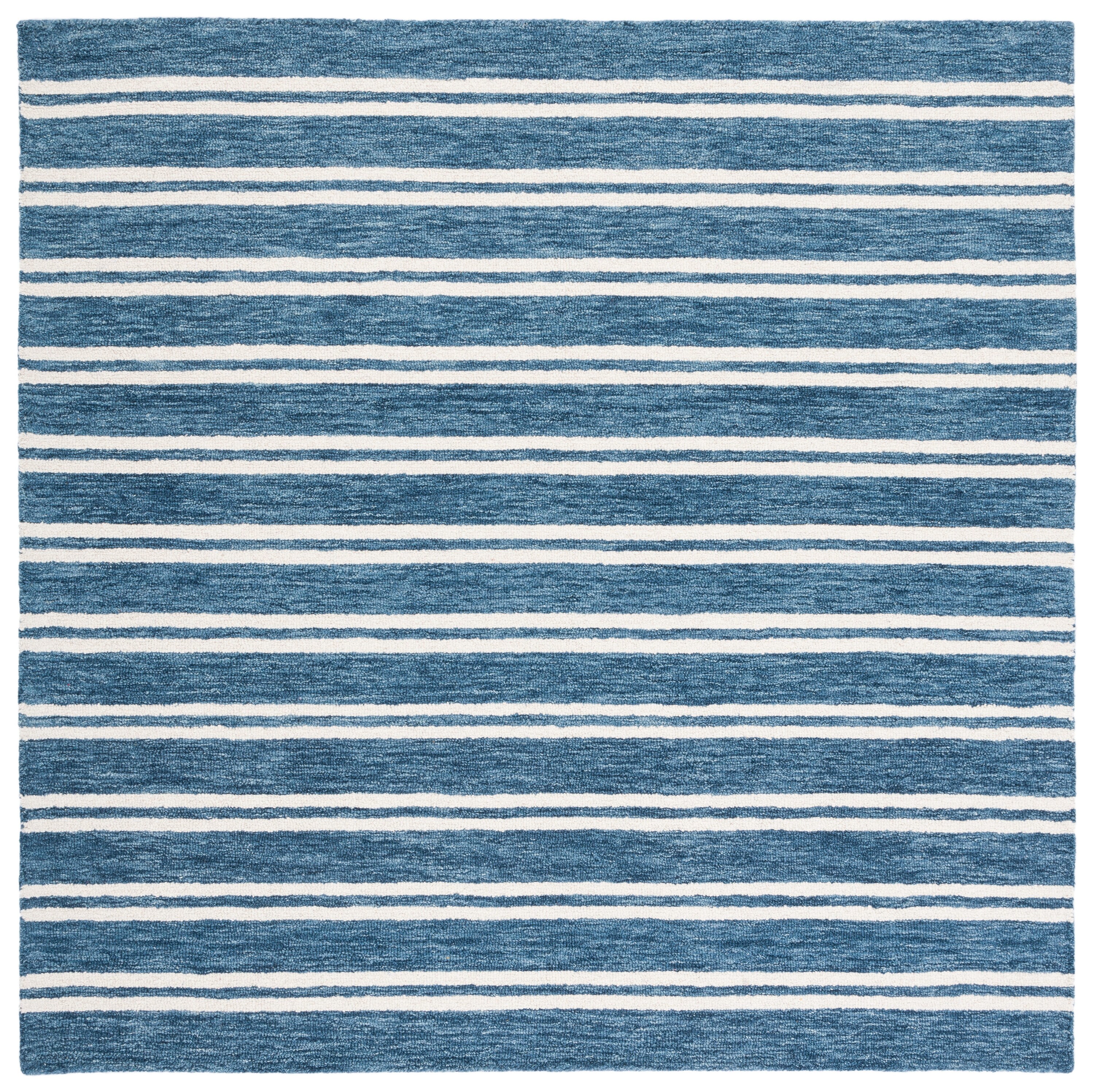 Safavieh MET604M-6SQ Metro Engracia 6 x 6 (ft) Tufted Wool Blue/Ivory Square Indoor Stripe Farmhouse/Cottage Area rug
