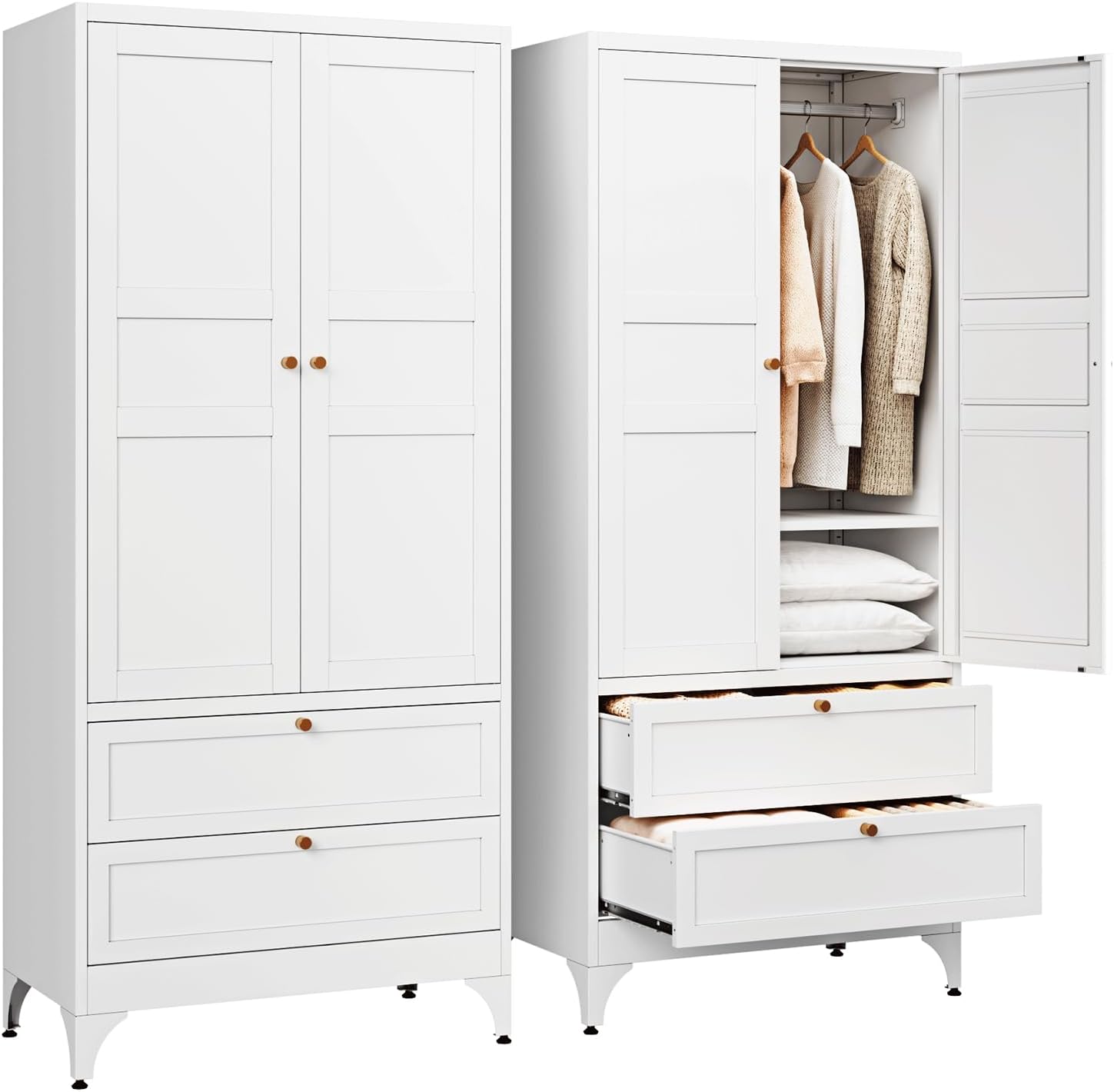 Letaya -  Metal Armoire Wardrobe Closet with 2 Drawers 18 Deep Clothing Storage Cabinet with Door...