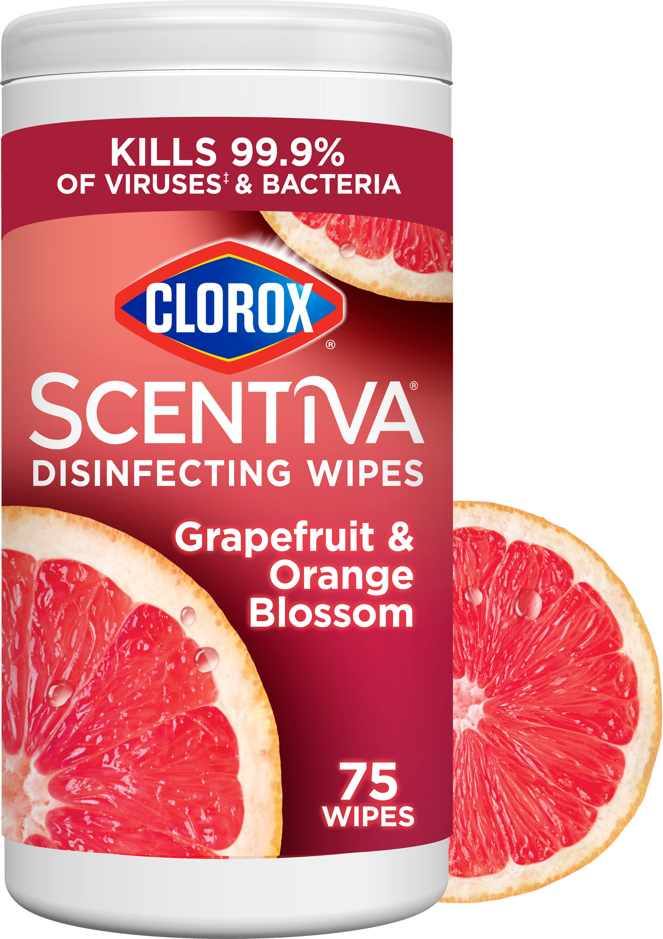 Clorox 4460060036 Scentiva 75 -Count Grapefruit Orange Blossom Disinfectant Wipes All-Purpose Cleaner