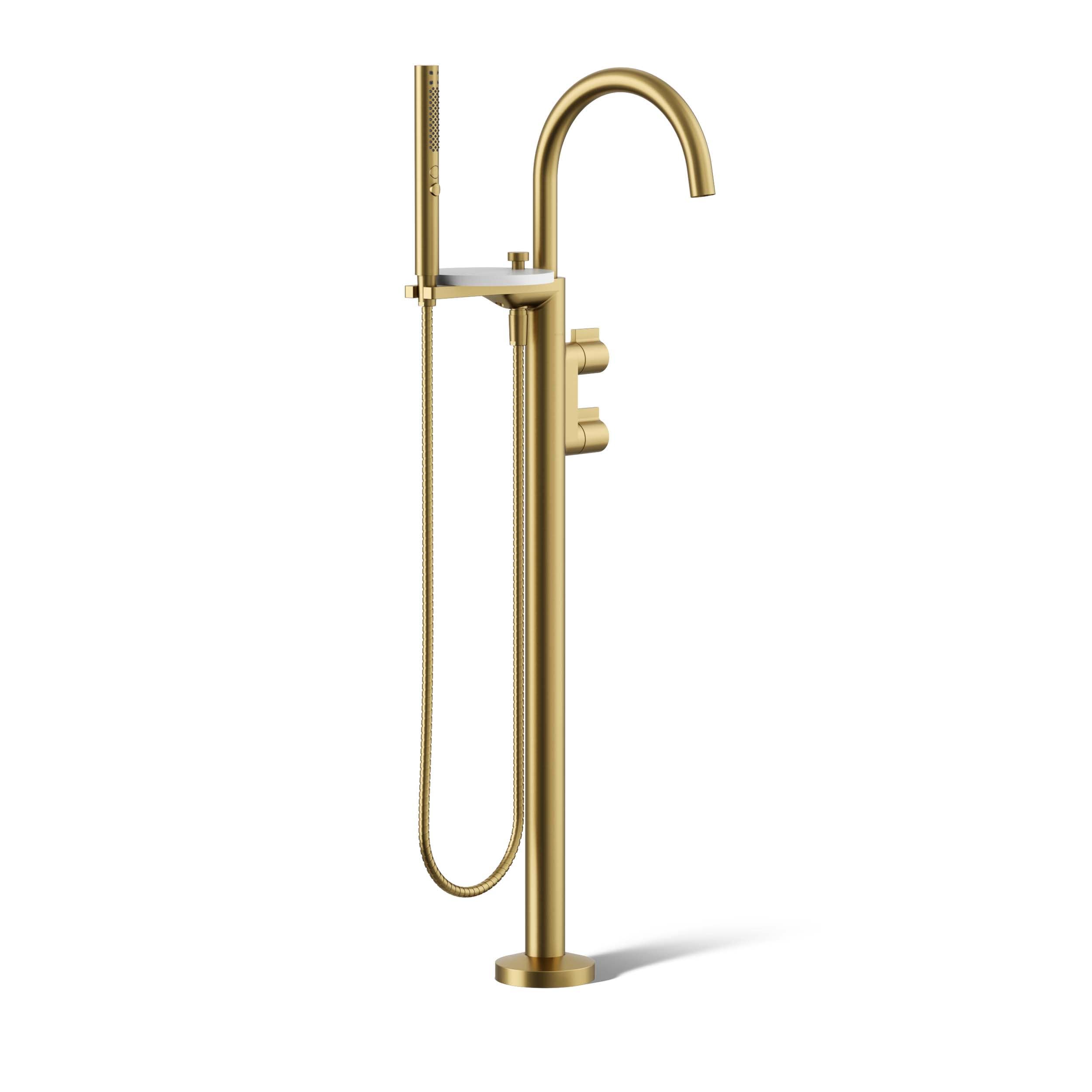 KOHLER K-T77984-4-2MB Components Vibrant Brushed Moderne Brass 1-handle Freestanding High-arc Bathtub Faucet with Hand Shower ( Valve Included )