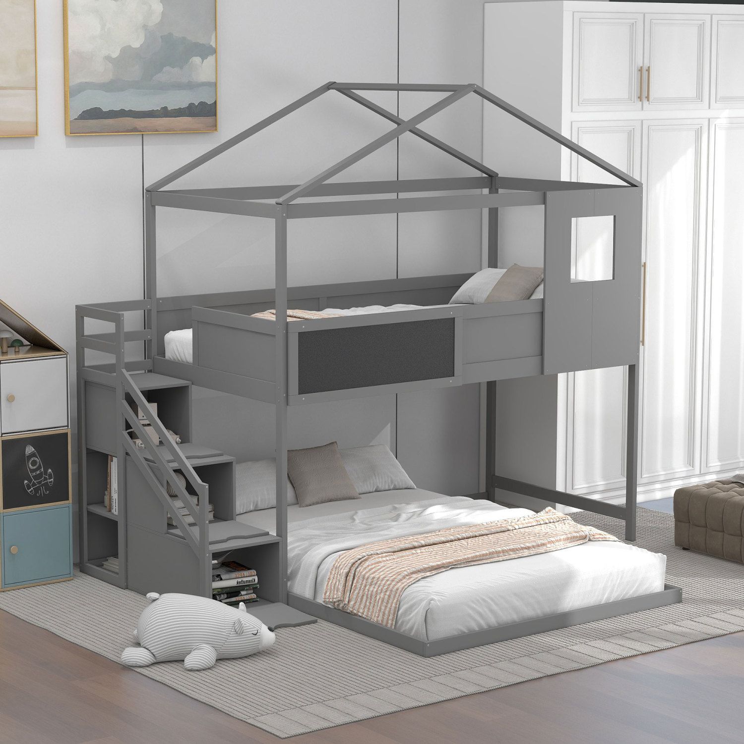 JASMODER GX001701AAE Grey Full Composite Platform Bed with Storage