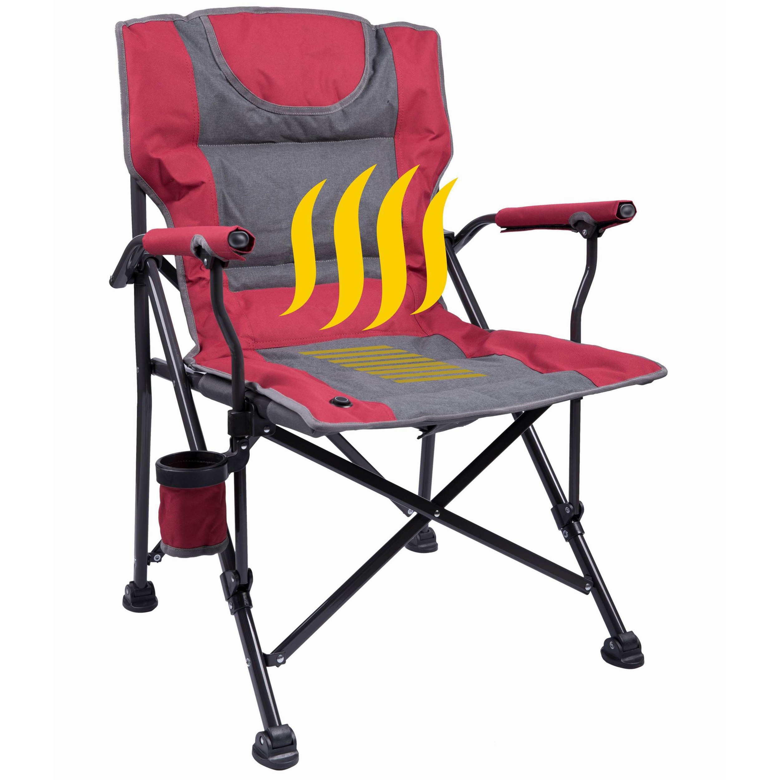 Backyard Expressions Luxury Heated Portable Camp Chair Red/Grey Great for Camping, Sports and The Beach