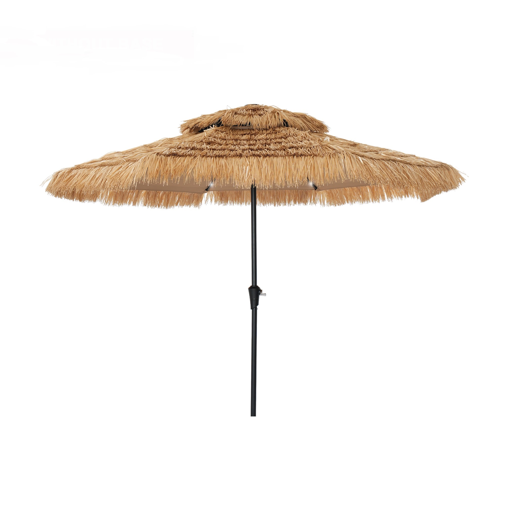 Mondawe OR-21423-BY 9-ft Steel Tan No-tilt Market Patio Umbrella with Lights