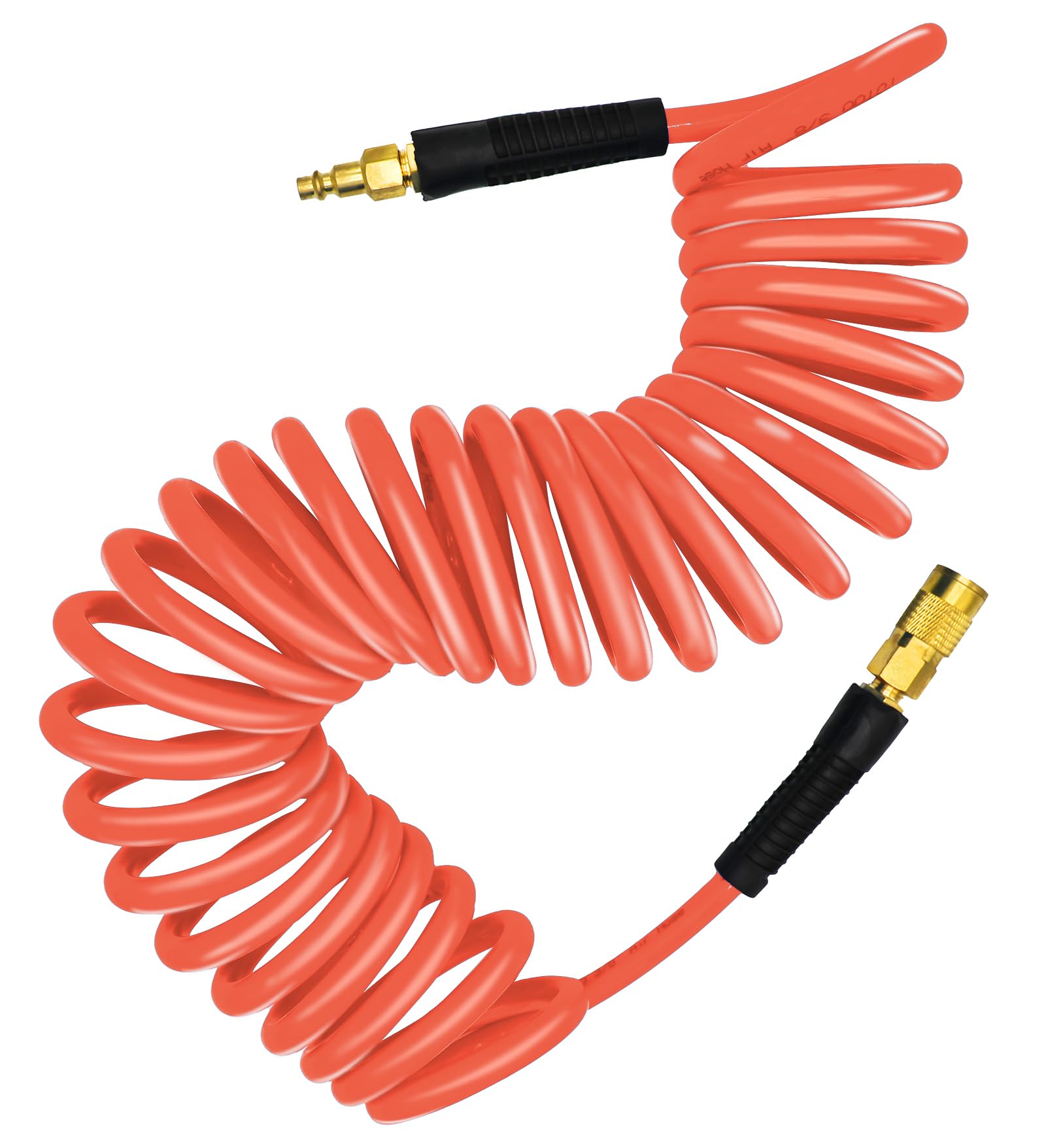 AKSCYZM  Polyurethane Recoil Air Hose 3/8 Inch Inner Diameter by 50 Feet Long with Bend Restrictor and Repairable 1/4 Inch Industrial Quick
