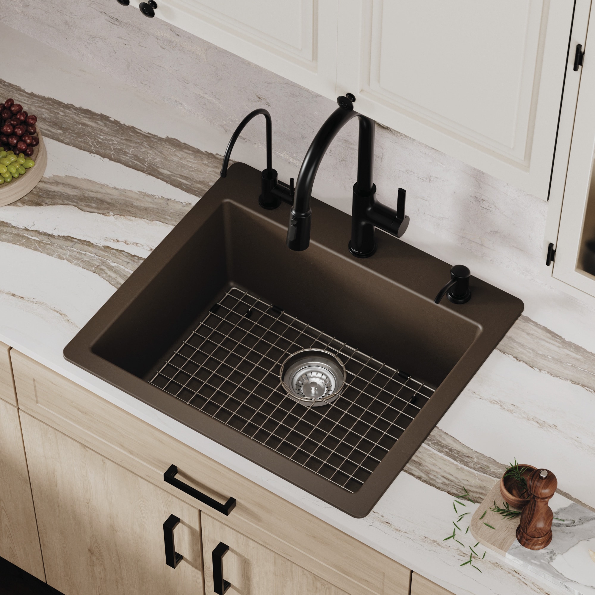 Karran Drop-in or undermount 25-in x 22-in Quartz Single bowl Kitchen Sink #QT-820-BR-PK1