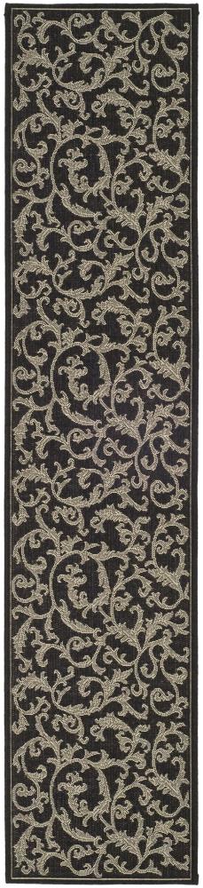 Safavieh CY2653-3908-212 Courtyard Vintage Vine 2 x 12 (ft) Loomed Polypropylene Black/Sand Rectangular Indoor/Outdoor Floral/Botanical Runner rug
